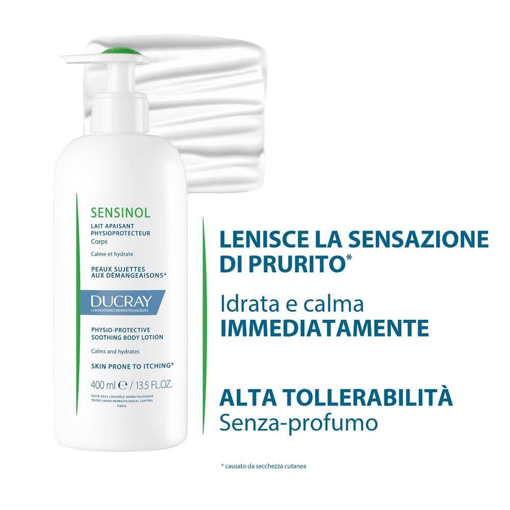 Produit à côté du texte: Lenisce la sensazione di prurito, Idratata e calma immediatamente, Alta tollerabilità. Sans parfum.
