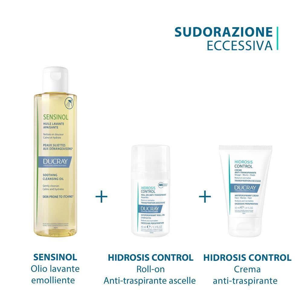 Prodotti Ducray: Sensinol Olio, Hidrosis Control Roll-on, Hidrosis Control Crema.