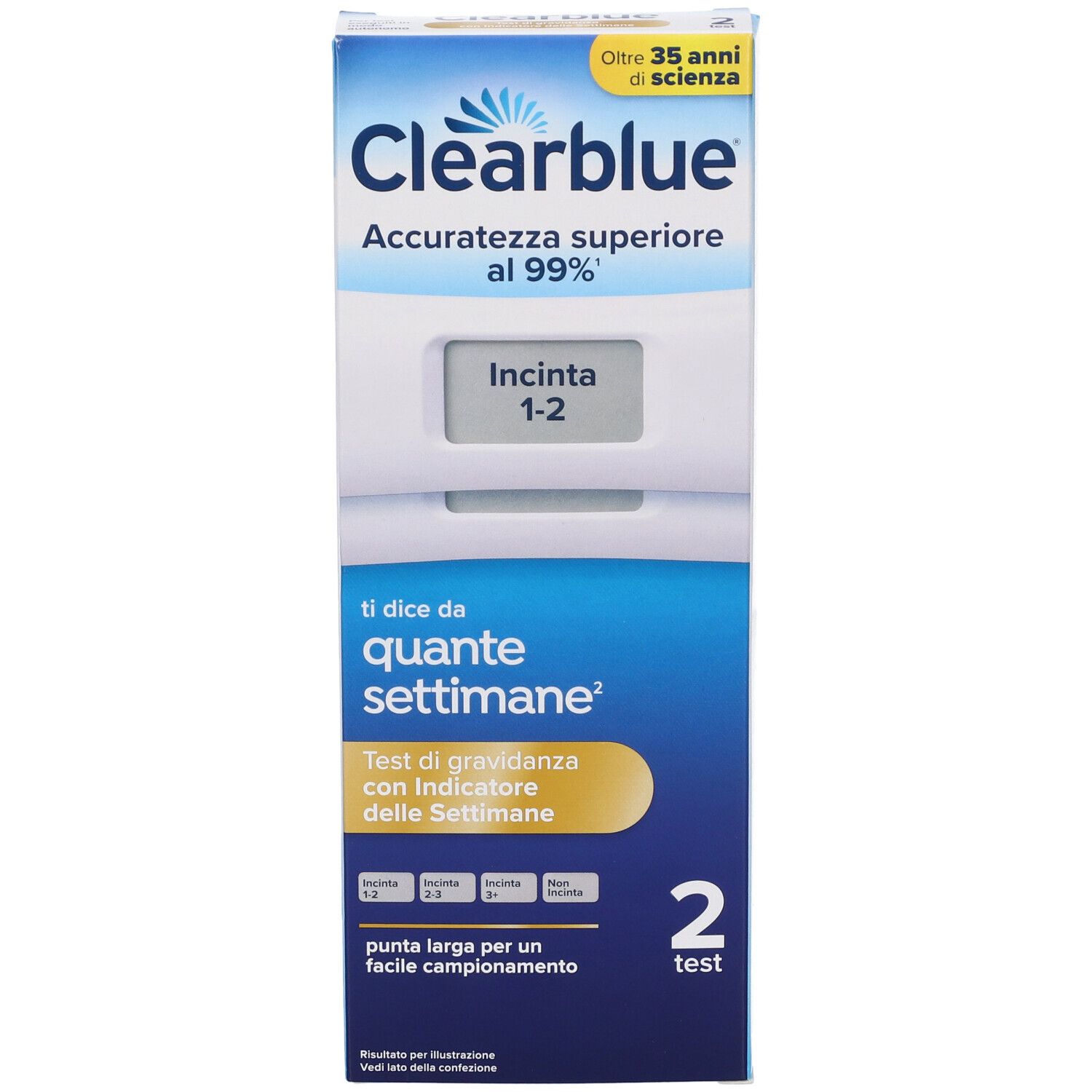 Verpackung eines Clearblue Schwangerschaftstests für mehrere Wochen.