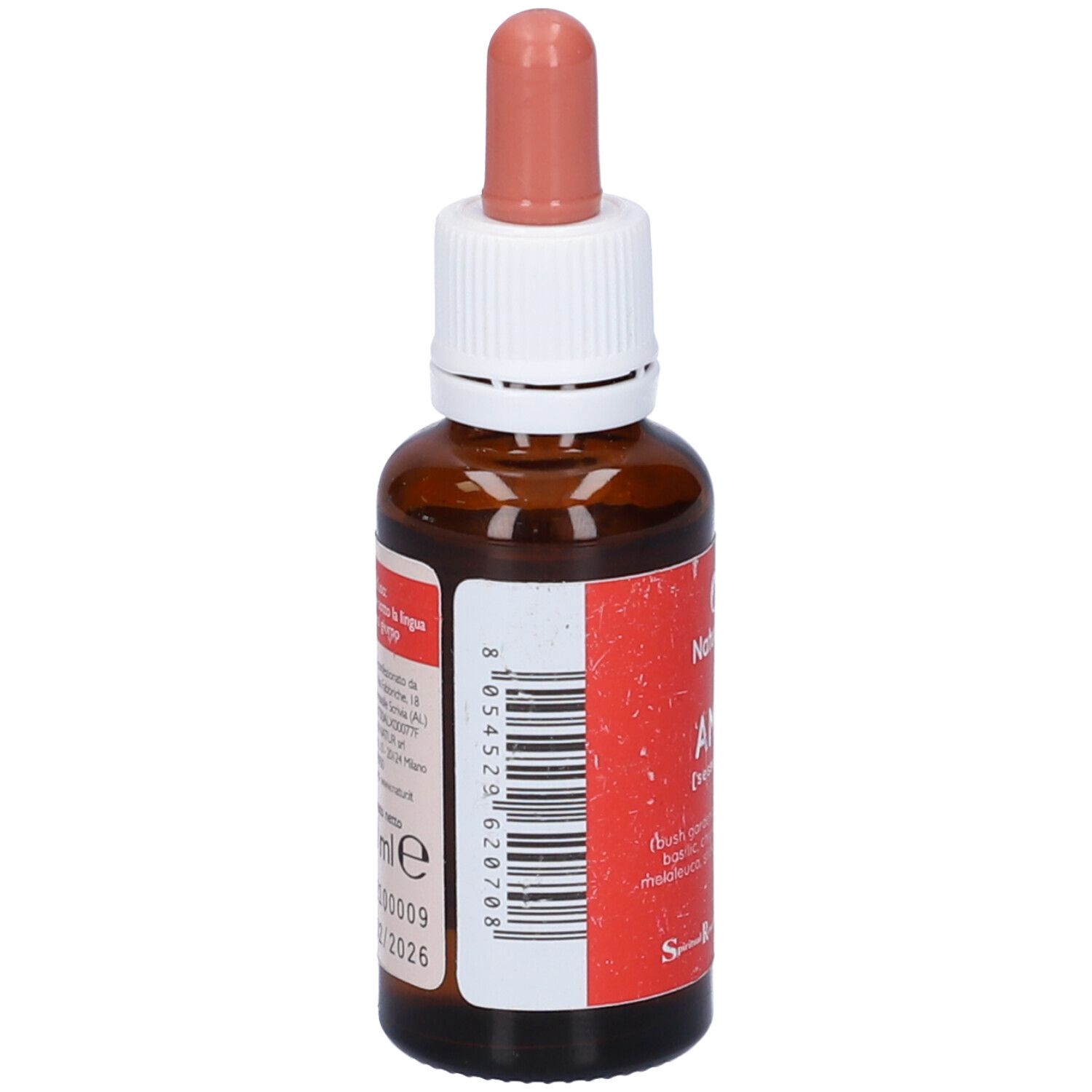 Flacone di vetro marrone con etichetta rossa. Scritta: Natur Mix AMA! (Sessualità). Contagocce.