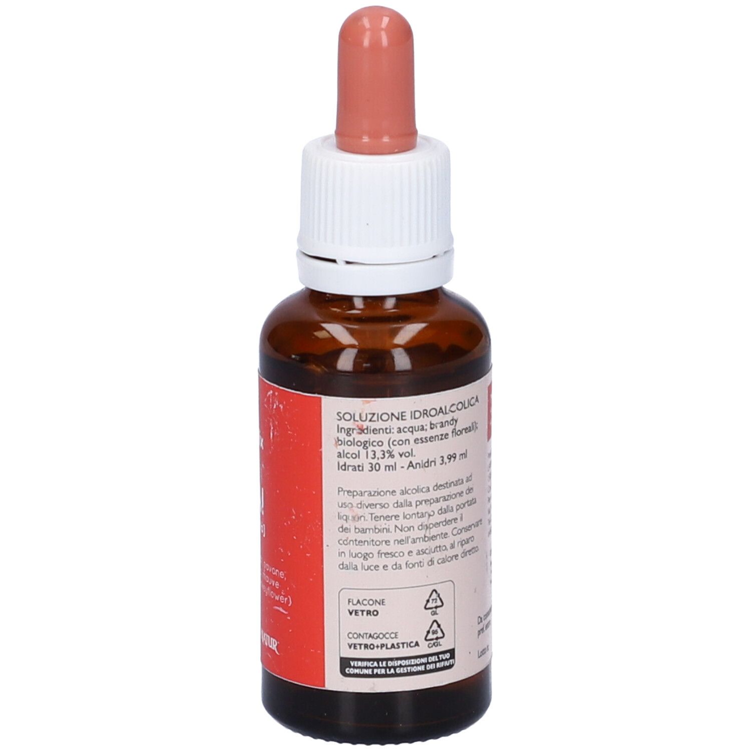 Flacone di vetro marrone con etichetta rossa. Scritta: Natur Mix AMA! (Sessualità). Contagocce.