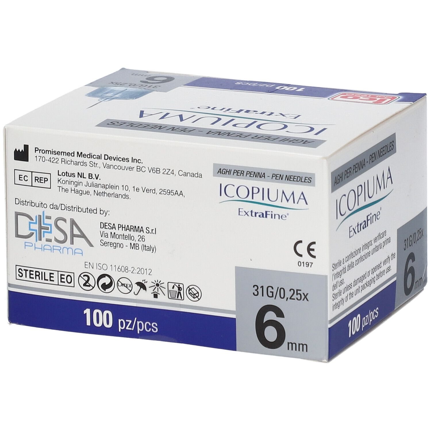 ICOPIUMA ExtraFine Pen Nadeln, 31G/0,25x6mm, 100 Stück.