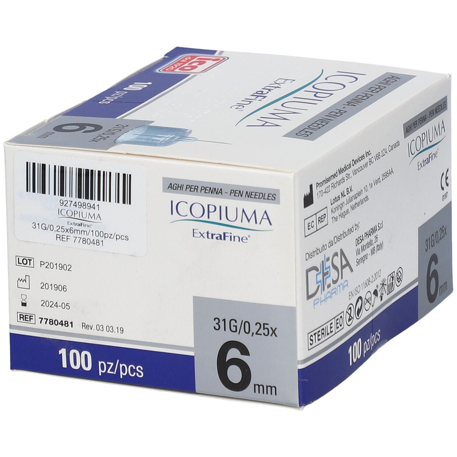 ICOPIUMA ExtraFine Pen Nadeln, 31G/0,25x5mm, 100 Stück.