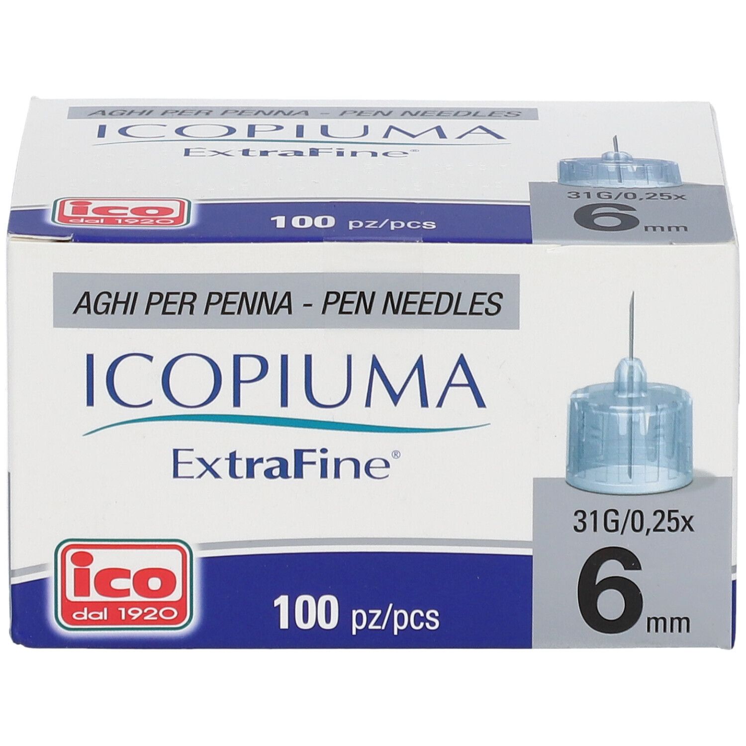 ICOPIUMA ExtraFine Pen Nadeln, 31G/0,25x6mm, 100 Stück.