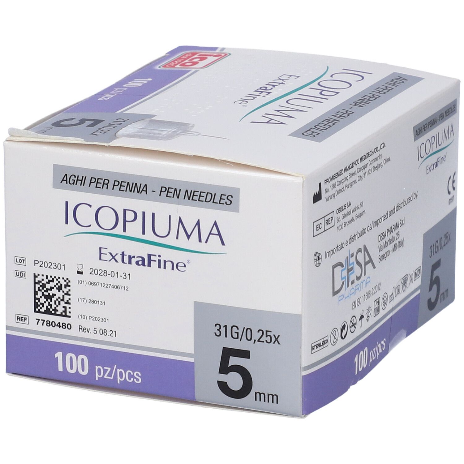 Packung ICOPIUMA ExtraFine Pen Nadeln, 100 Stück, 5mm.