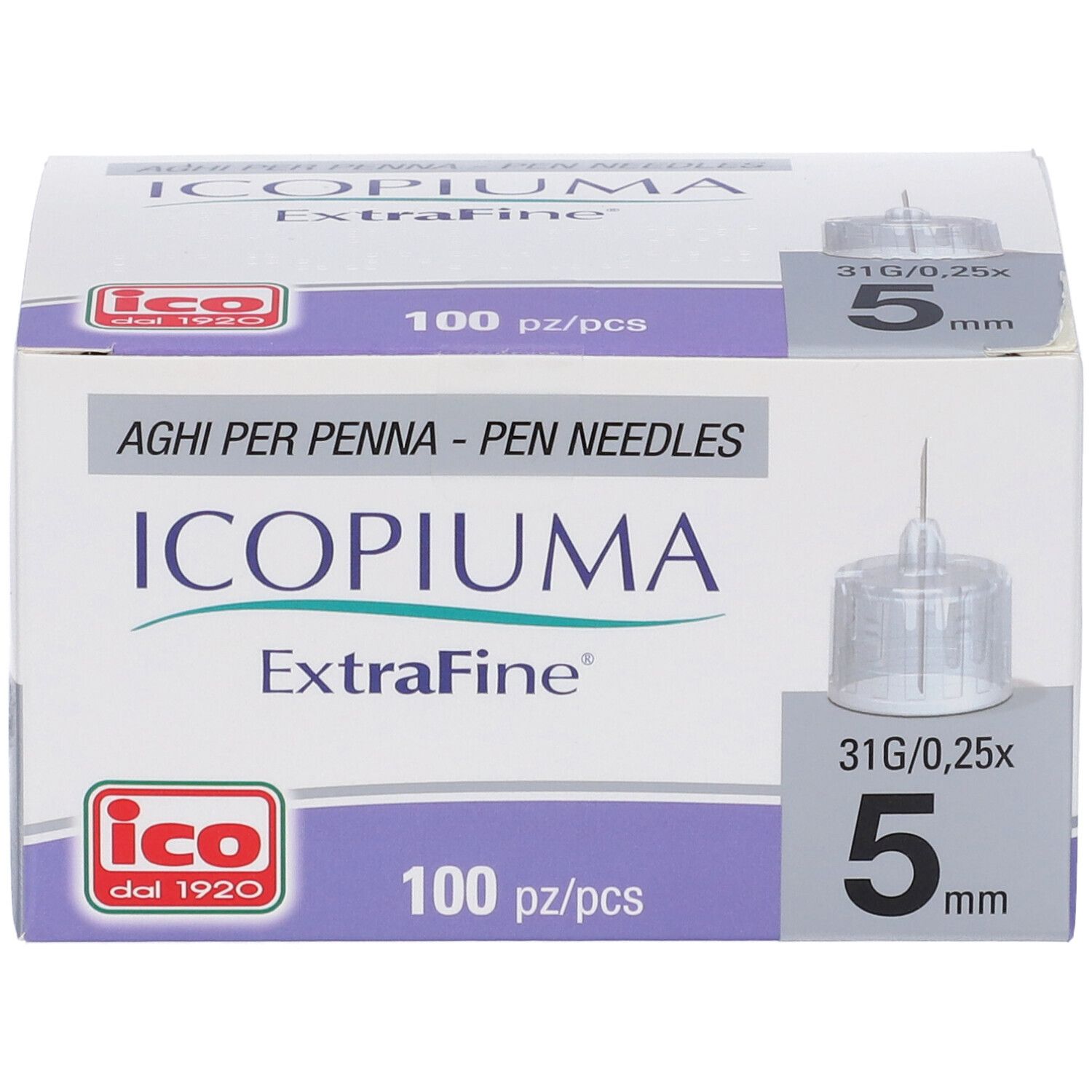 ICOPIUMA ExtraFine Pen Nadeln, 31G/0,25x5mm, 100 Stück.