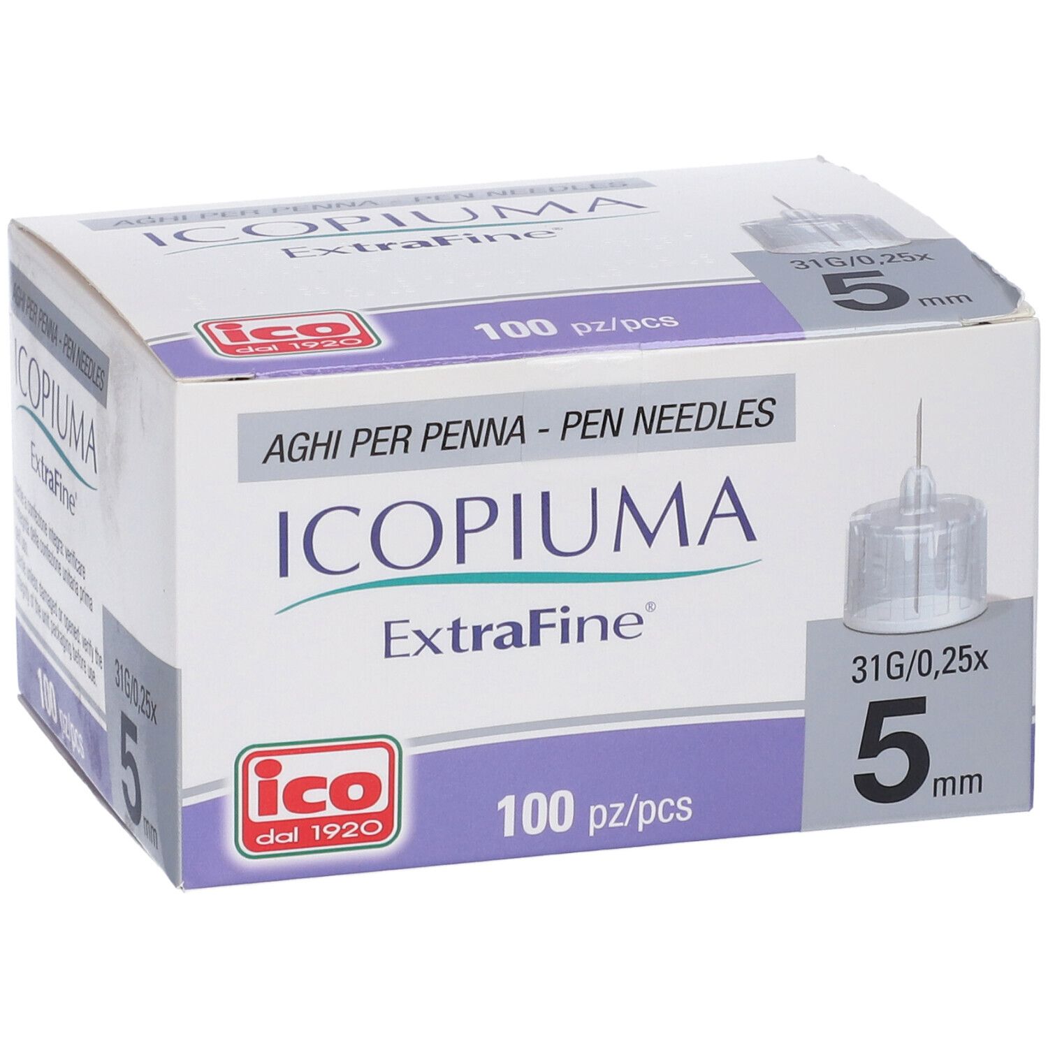 ICOPIUMA ExtraFine Pen Nadeln, 31G/0,25x5mm, 100 Stück.