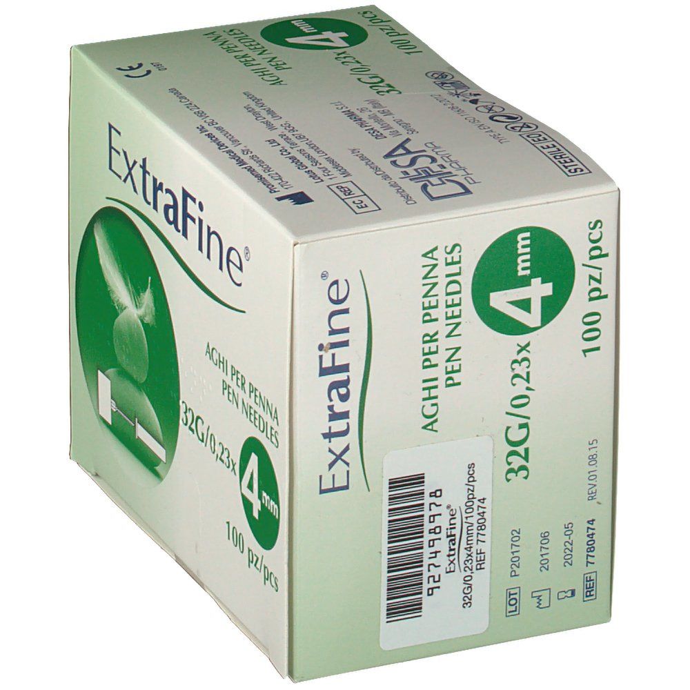 ExtraFine Pen-Nadeln, 32G/0.23mm, 4mm, 100 Stück pro Packung.