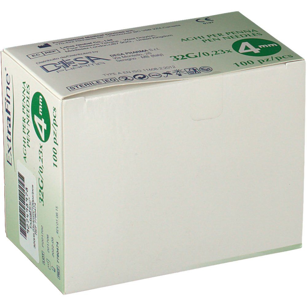 ExtraFine Pen-Nadeln, 32G/0.23mm, 4mm, 100 Stück pro Packung.