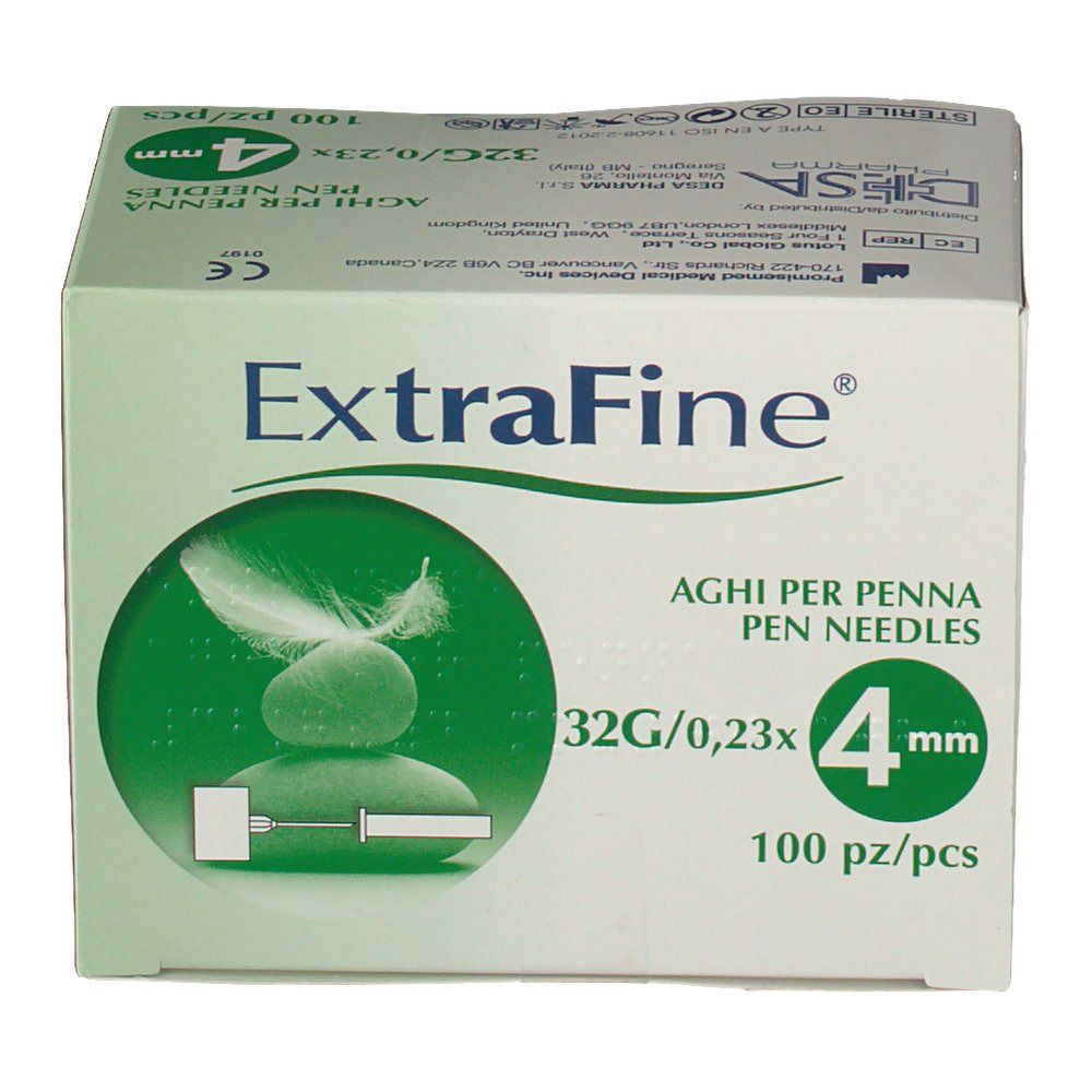 ExtraFine Pen Nadeln 32G, 4mm, 100 Stück.