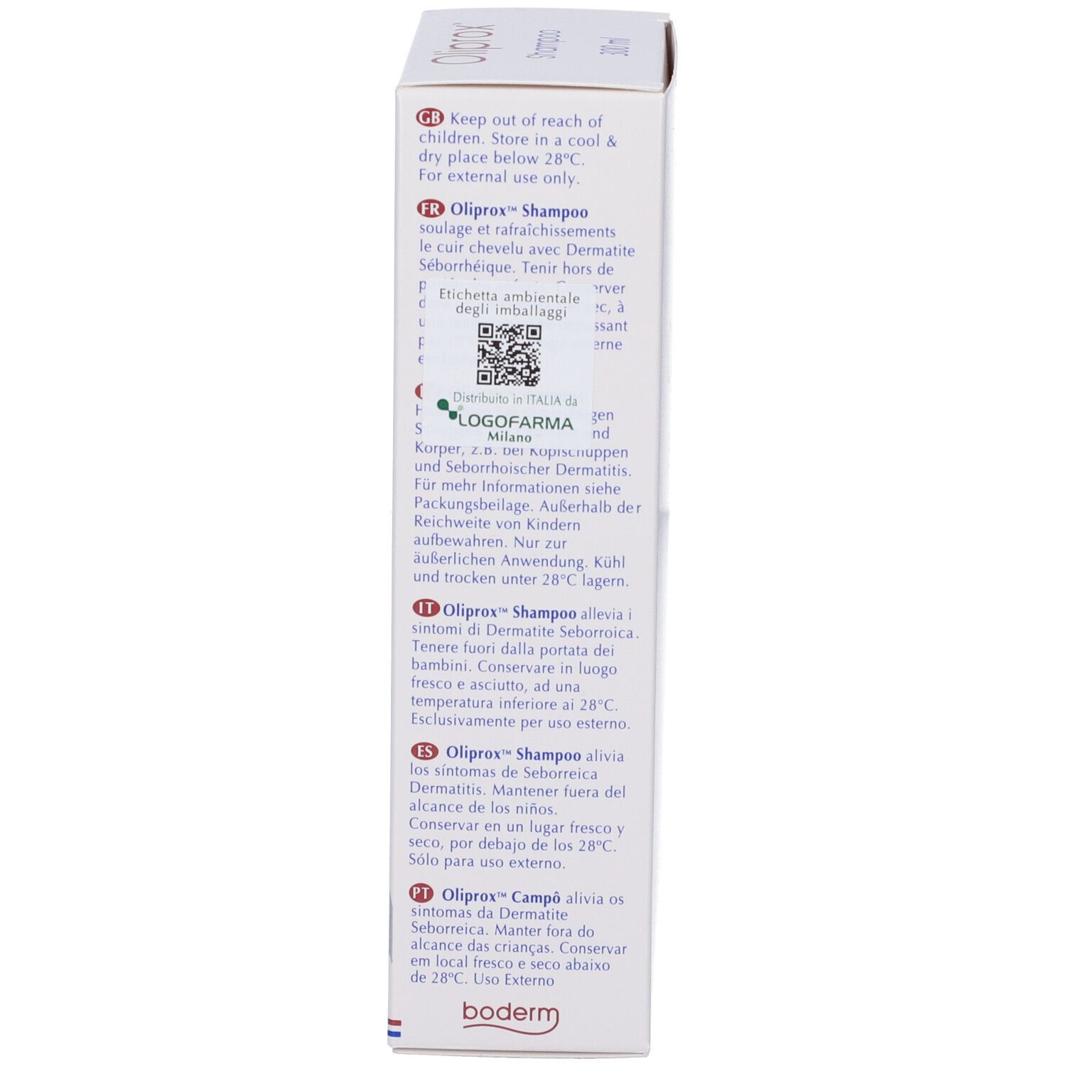Seitenansicht der Oliprox Shampoo Flasche.
