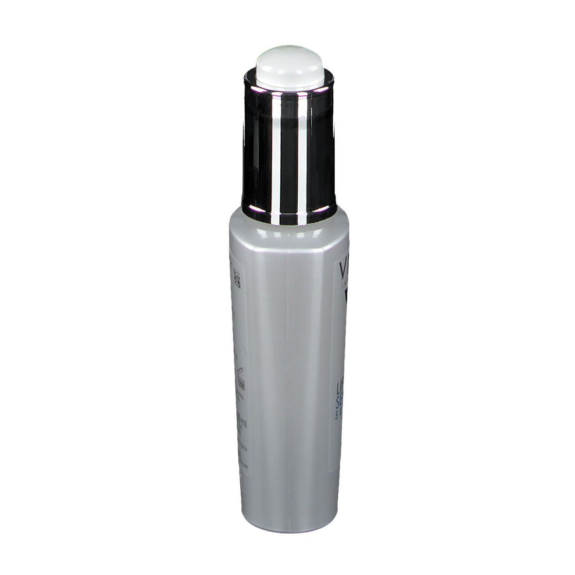 Graue Flasche mit silbernem Verschluss. Aufschrift: VICHY, LIFTACTIV SERUM 10 SUPREME.
