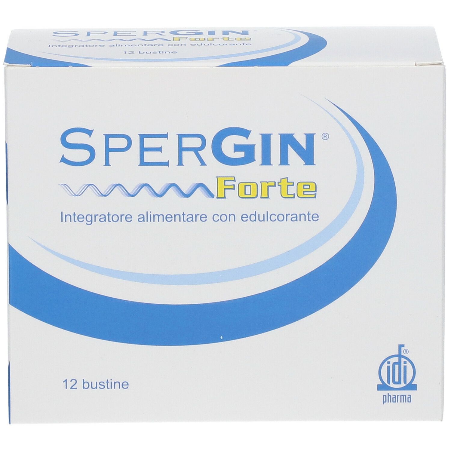 Scatola di SPERGIN Forte. Confezione blu e bianca. 12 bustine.