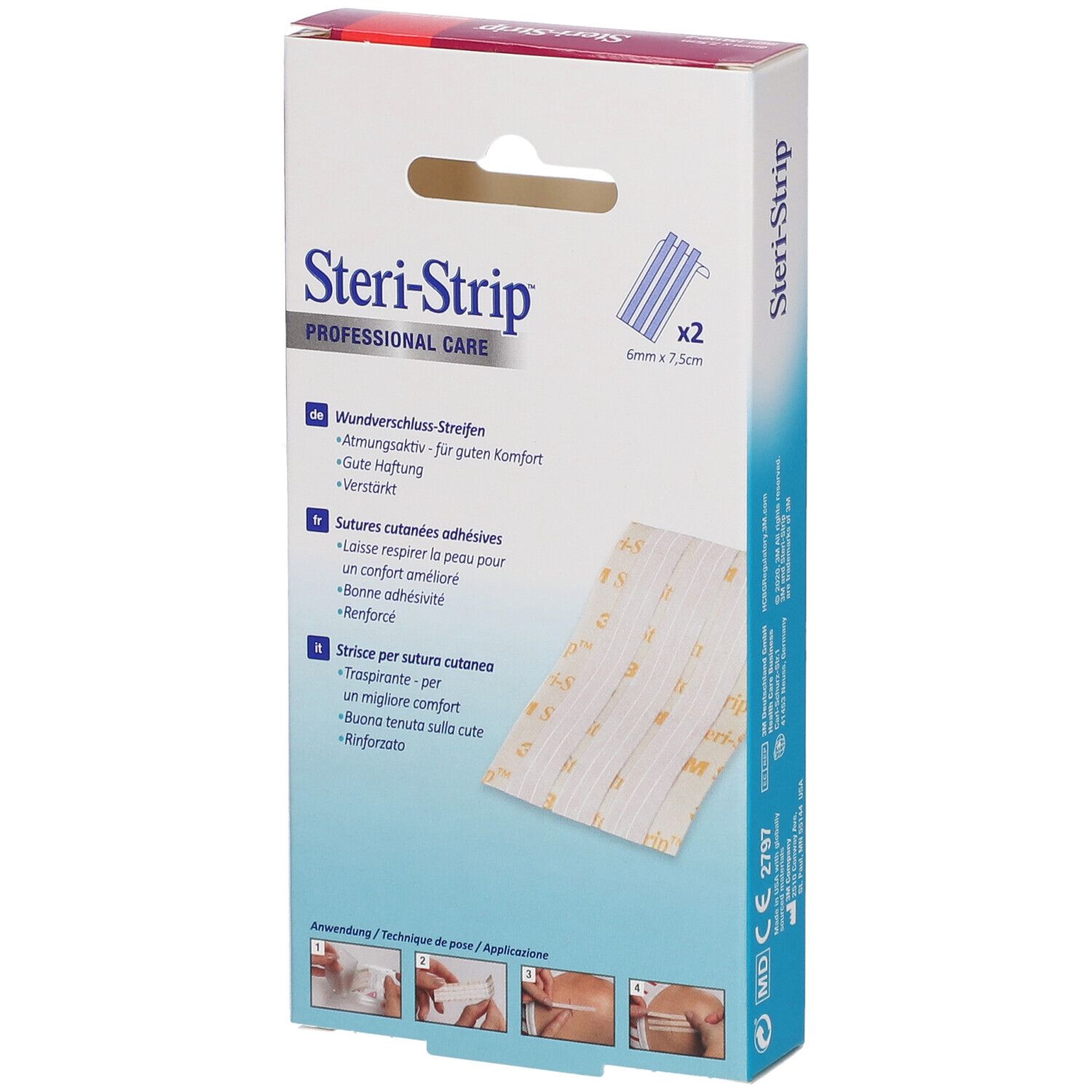 Packung mit 2 Steri-Strip Wundverschluss-Streifen, 6mm x 7.5cm.
