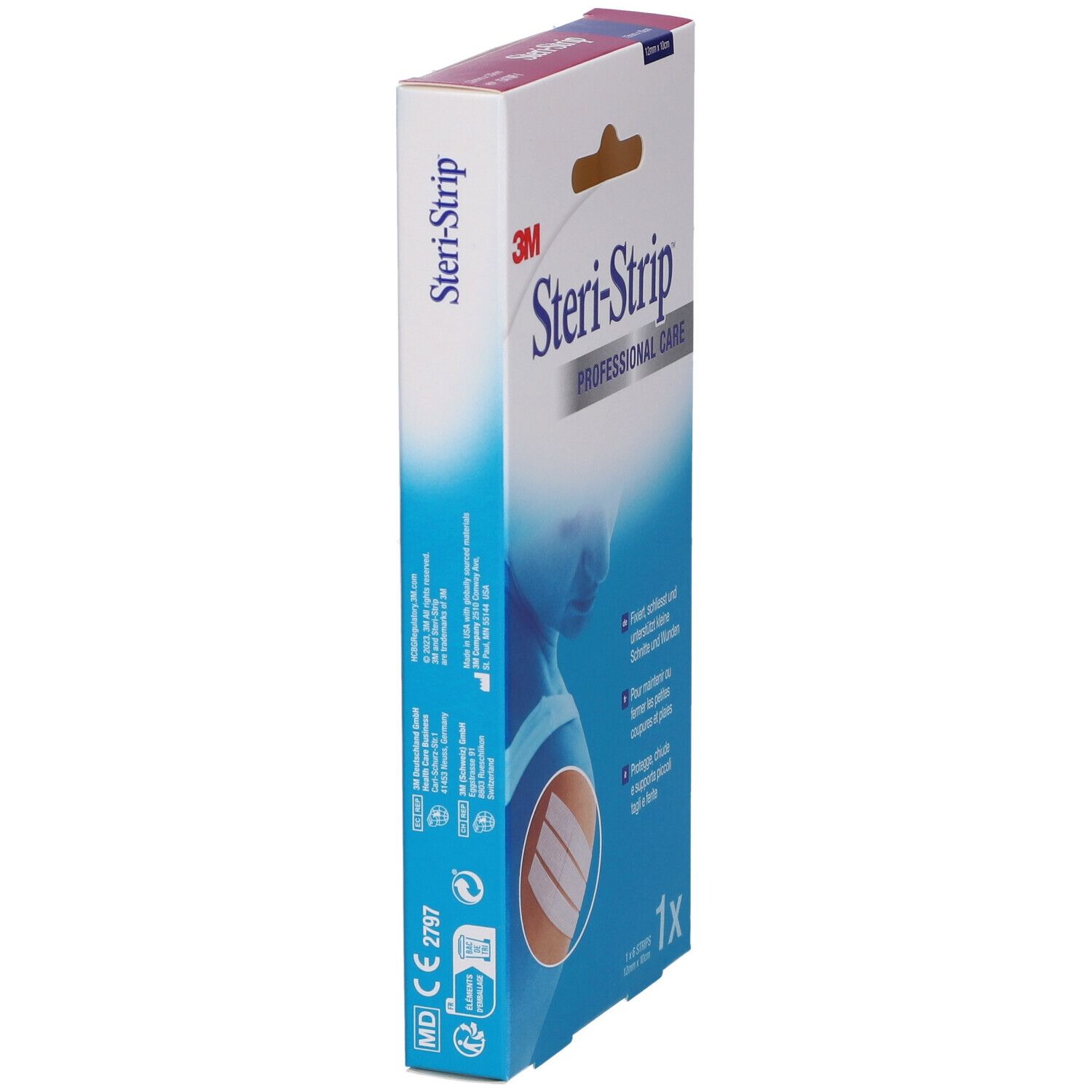 Packung 3M Steri-Strip professionelle Wundverschluss-Streifen.