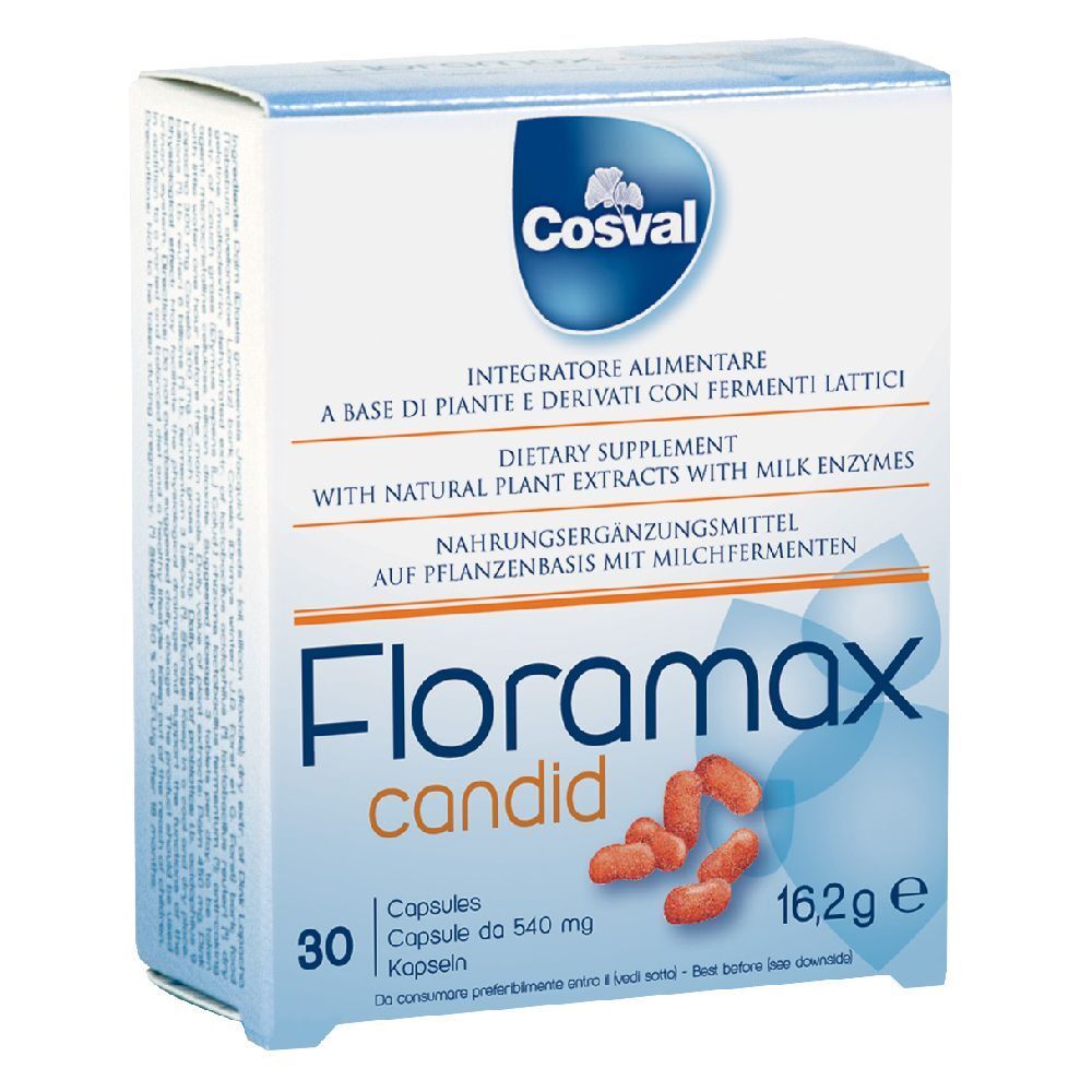 Scatola di capsule Floramax candid. 30 capsule, 16,2g. Marchio Cosval.