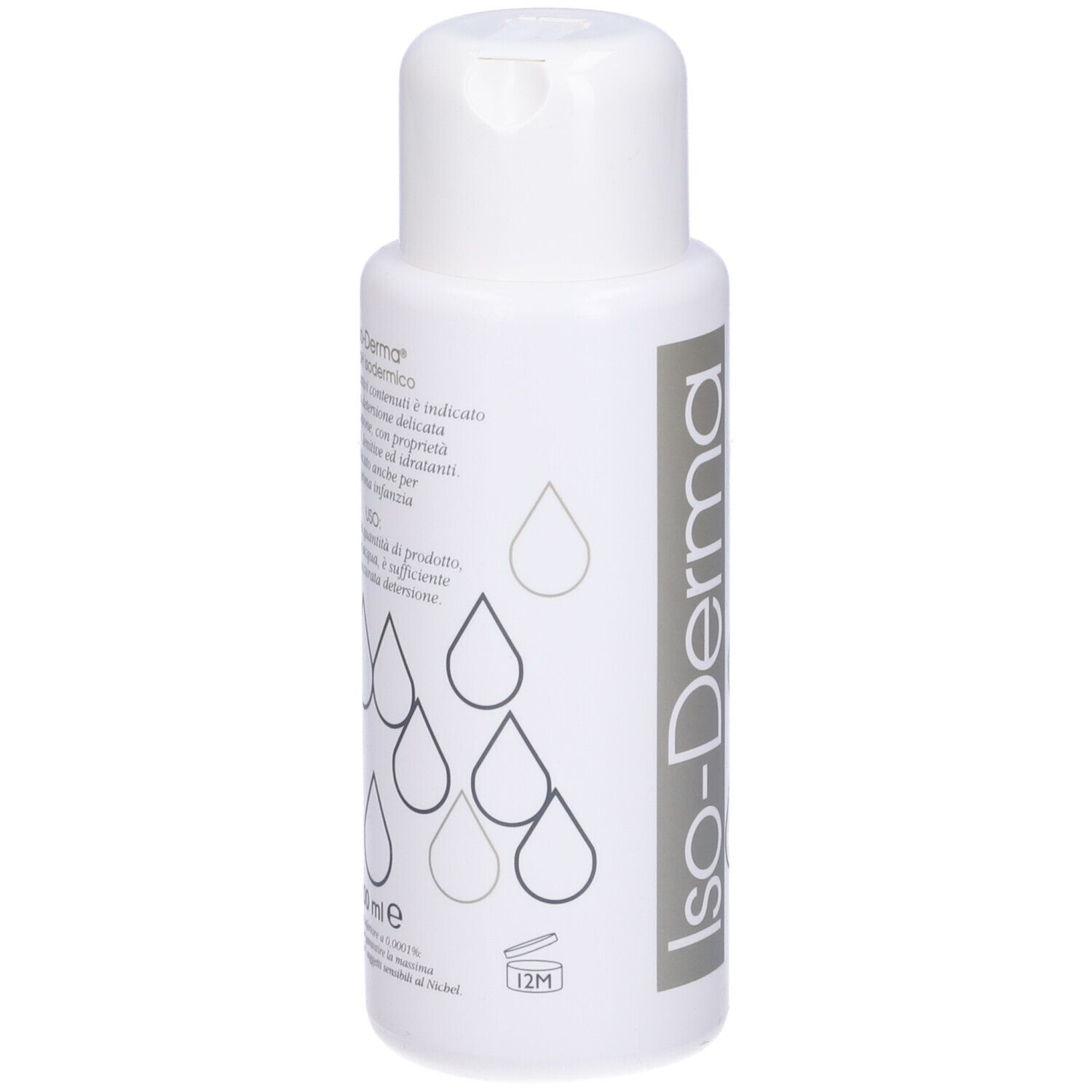 Flacone bianco di Iso-Derma Detergente Liquido. Con Aloe, Nickel-safe, senza parabeni e SLES.