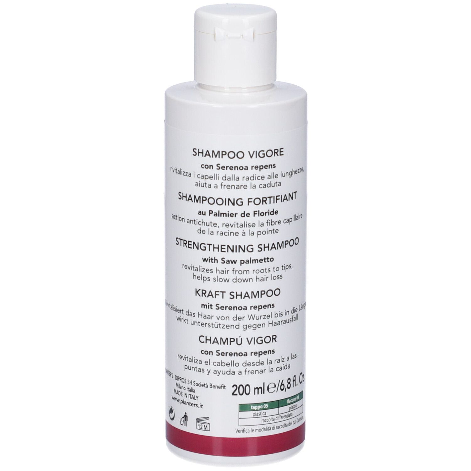 Shampoo Vigore mit Serenova Repens in weißer Flasche, 200ml.