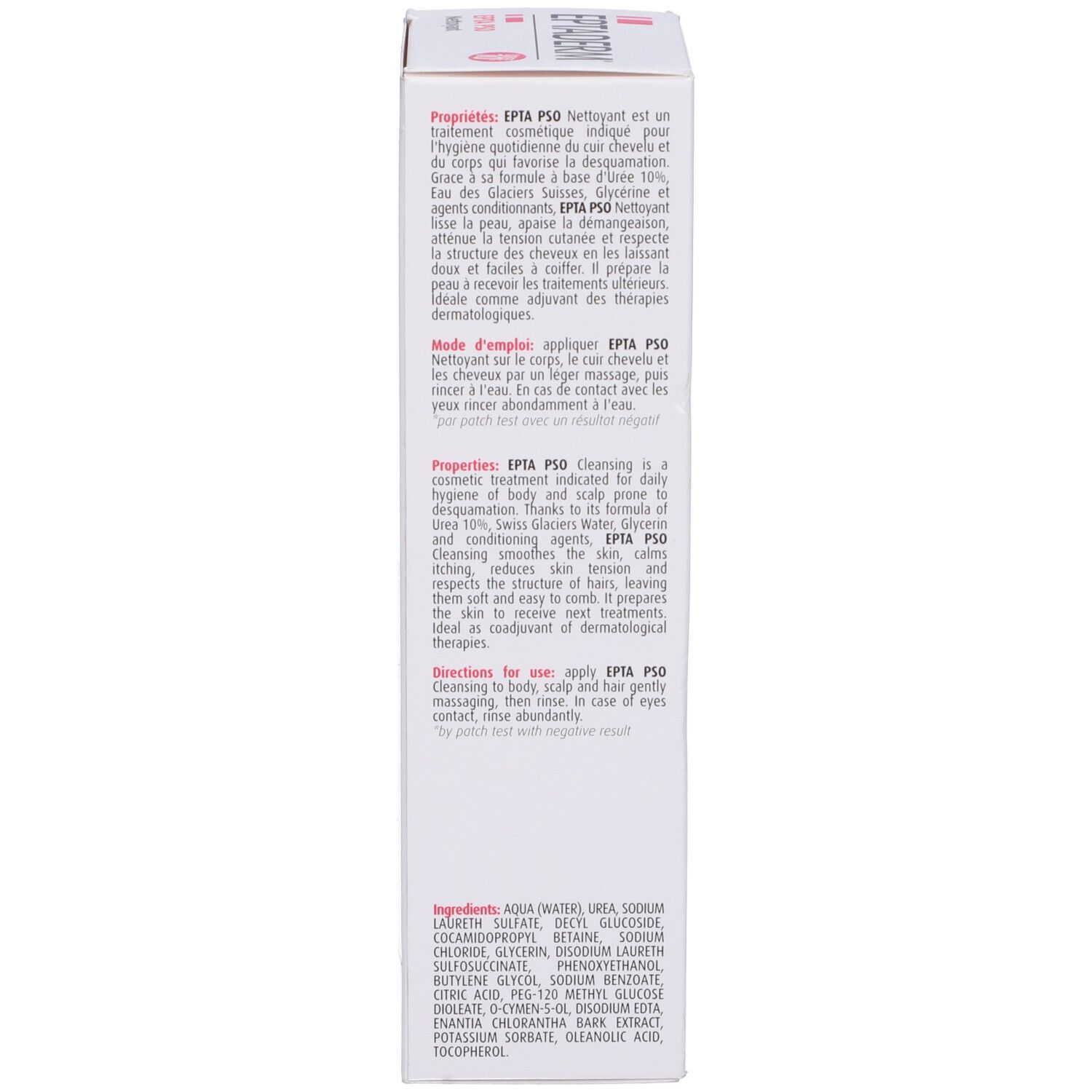 Confezione di cartone. Testo multilingue. Ingredienti e informazioni del produttore.