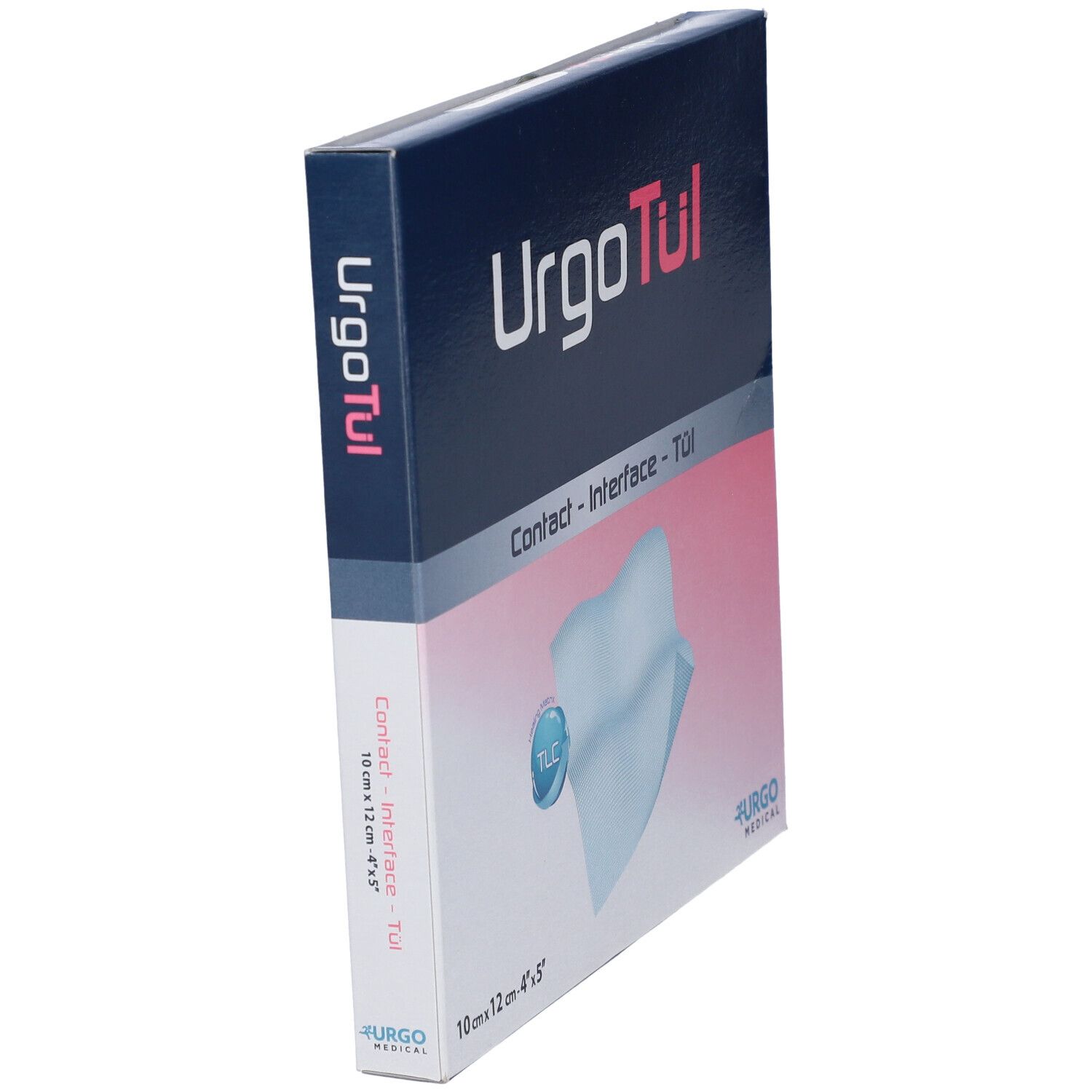 Verpackung UrgoTul Kontakt-Interface-Tuch, 10x12 cm, Seitenansicht.