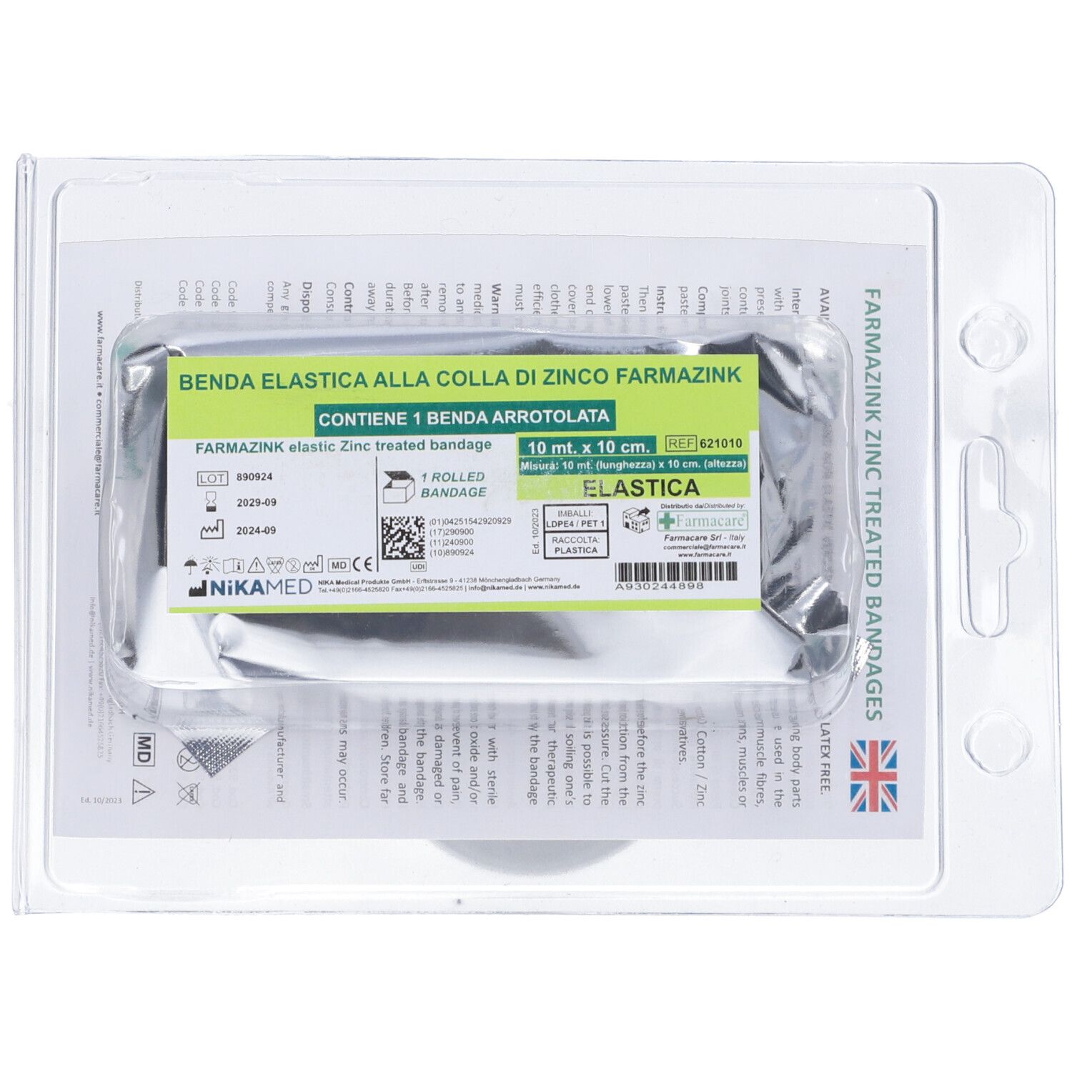 Benda Medicata Elastica Farmazink Con Ossido Di Zinco Cm10X10M 1 Pezzo