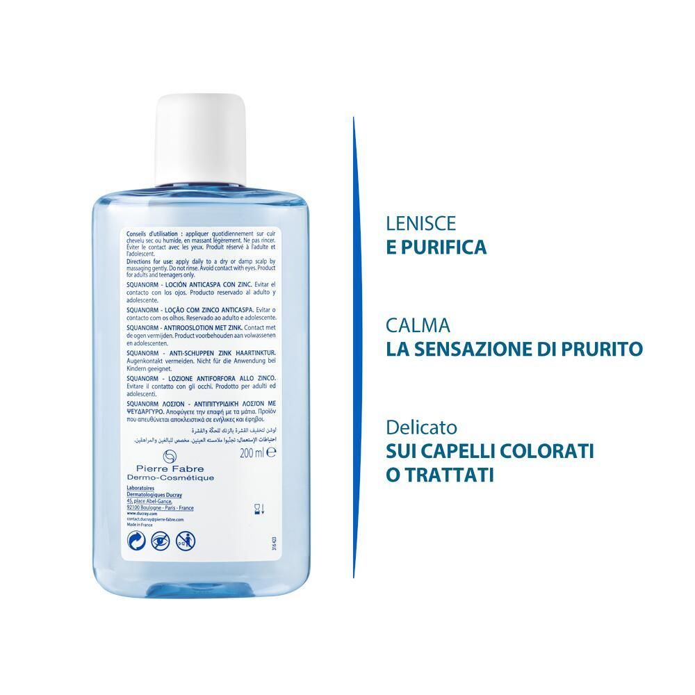 Dos du flacon. Texte en italien. Fabricant : Pierre Fabre. Volume : 200 ml.