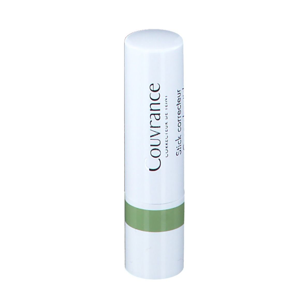 Weißer Korrekturstift mit grünem Streifen. Aufschrift: Couvrance, Stick correcteur.