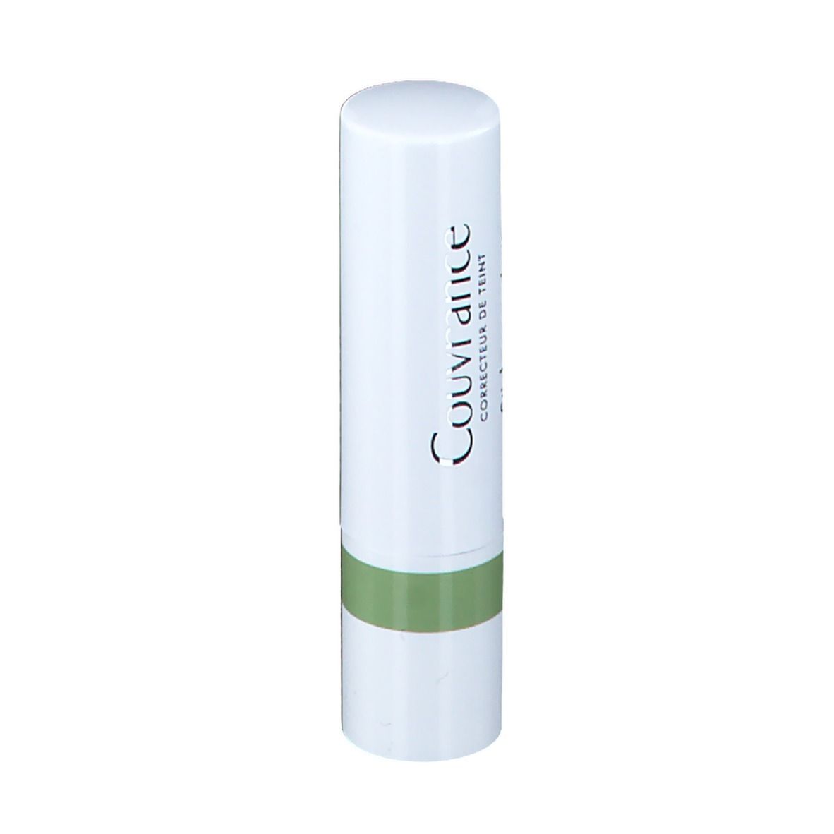 Weißer Korrekturstift mit grünem Streifen. Aufschrift: Couvrance, Stick correcteur.