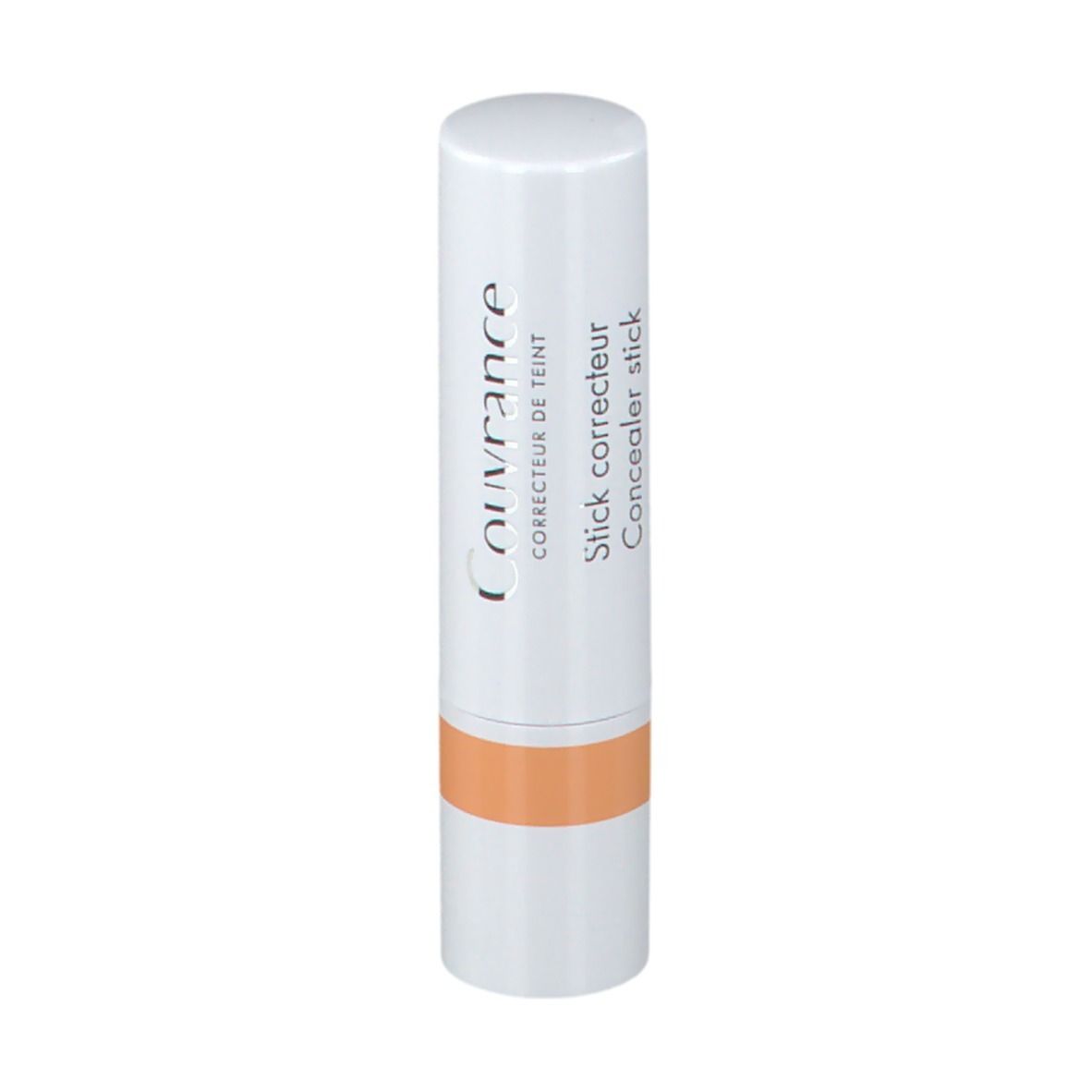 Stick correttore bianco con base corallo. Scritta Couvrance, Stick correttore.