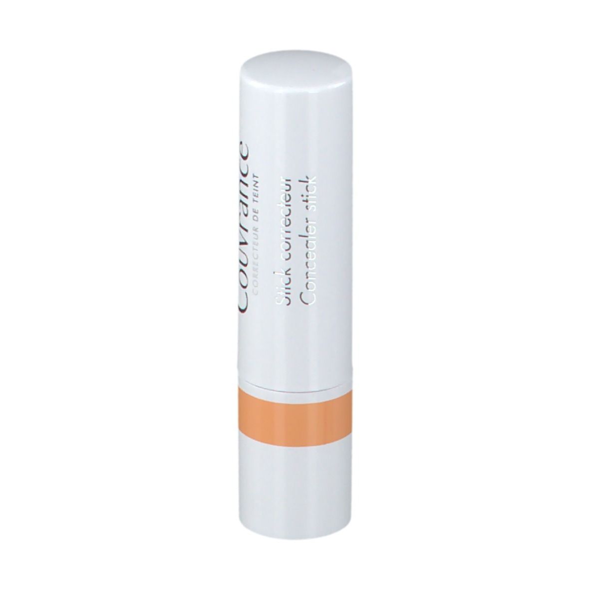 Stick correttore bianco con base corallo. Scritta Couvrance, Stick correttore.
