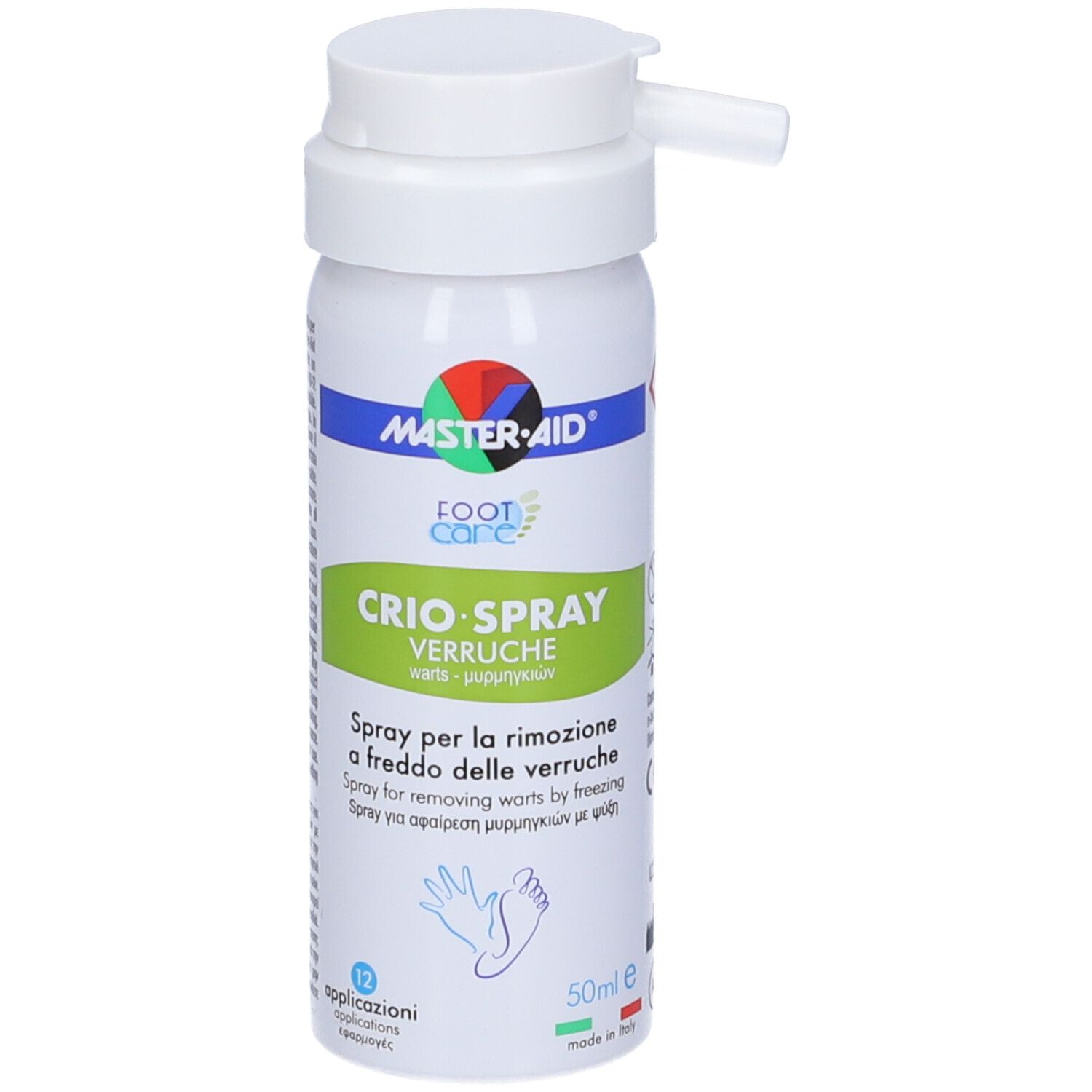 Flacone spray bianco Crio-Spray. Contiene 10 applicazioni. Con erogatore.