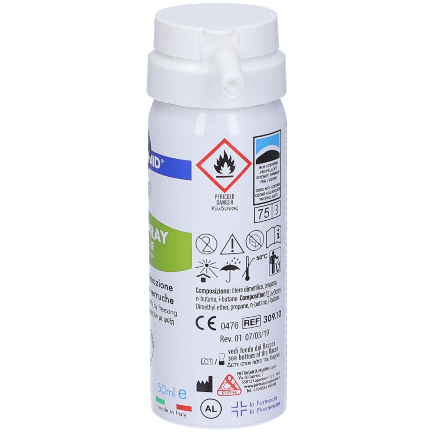 Flacone spray bianco Crio-Spray. Contiene 10 applicazioni. Con erogatore.