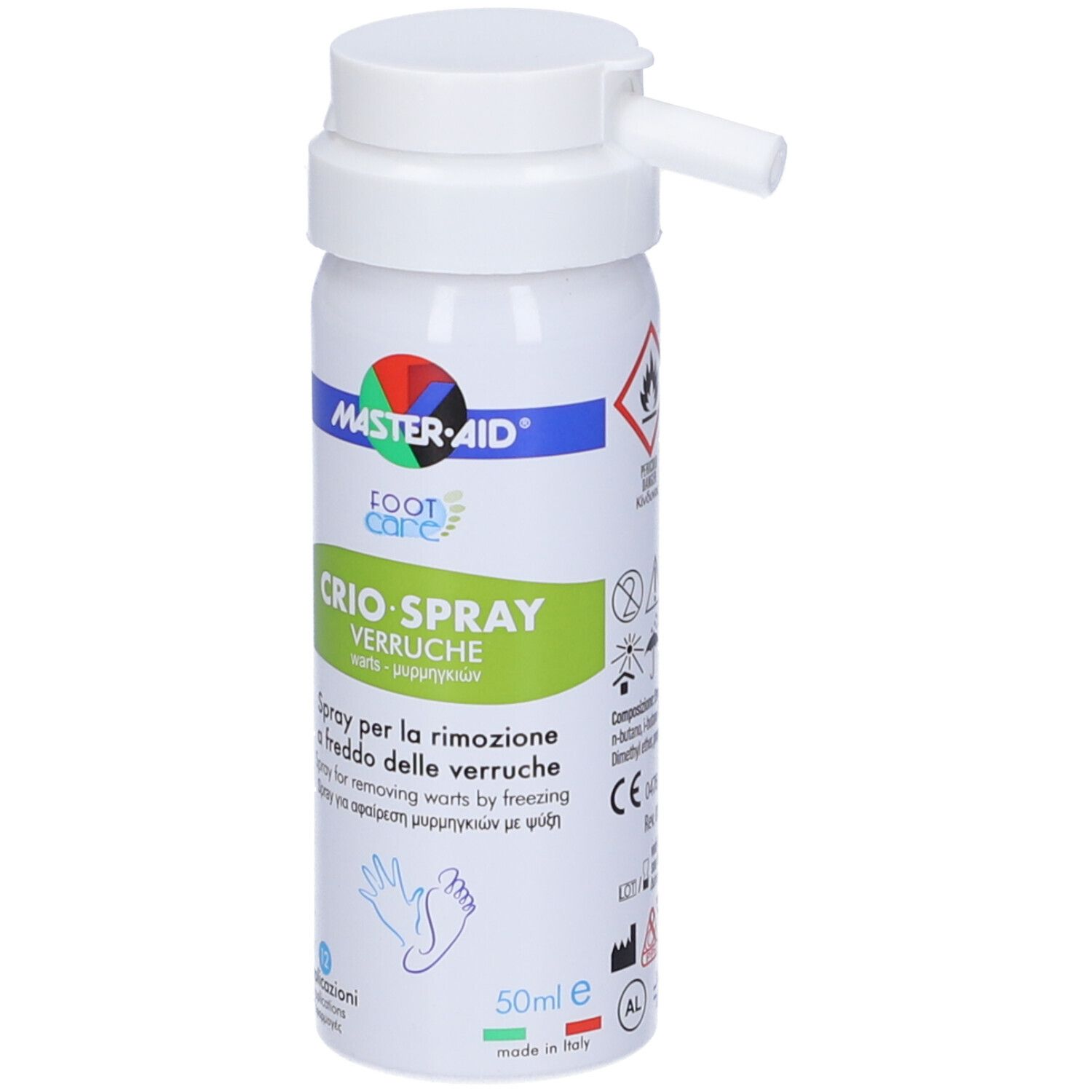 Flacone spray bianco Crio-Spray. Contiene 10 applicazioni. Con erogatore.