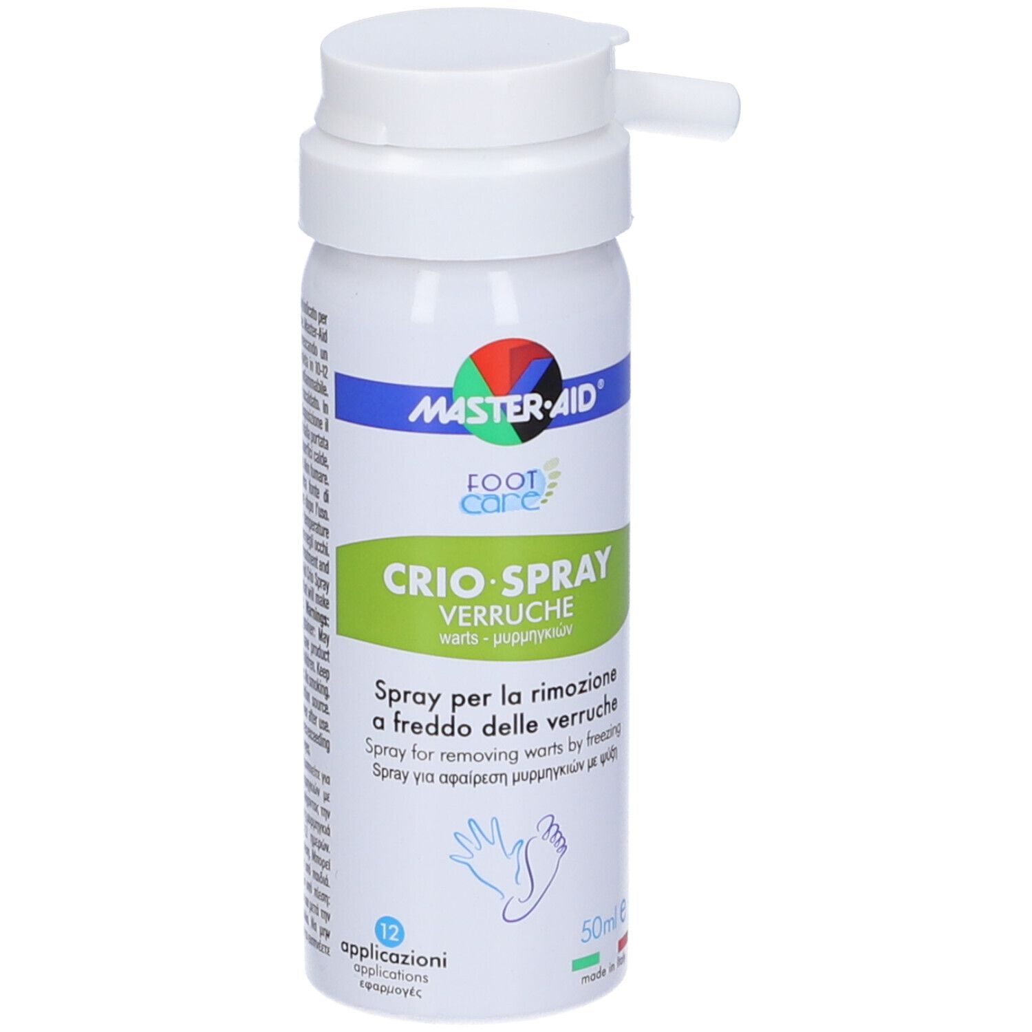 Flacone spray bianco Crio-Spray. Contiene 12 applicazioni. Con erogatore.