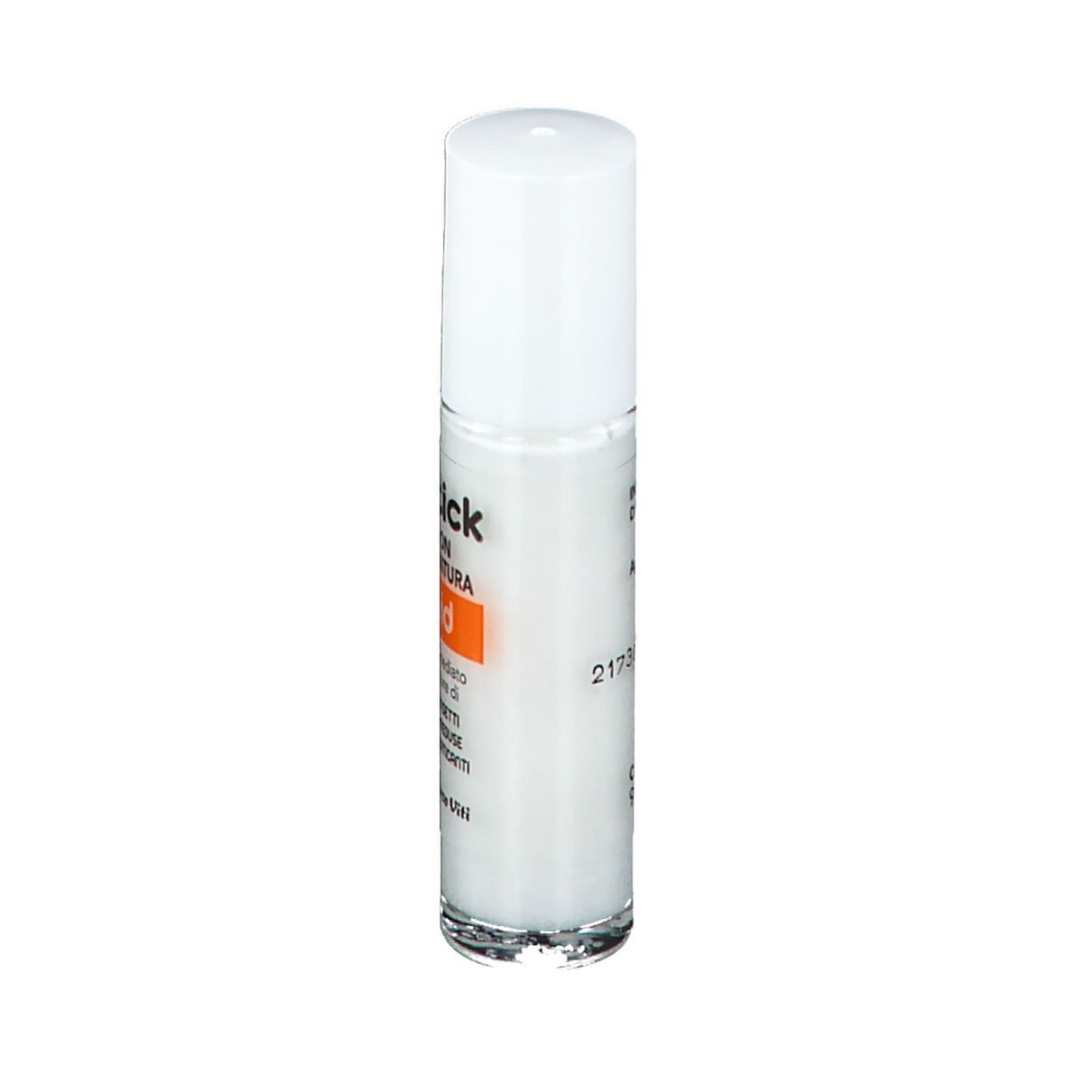Flacone roll-on con tappo bianco. Testo: Mistick, Roll-on Dopopuntura, rapid.