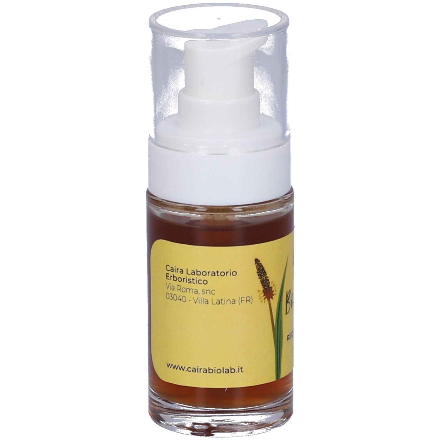 Flacone di Bosoral Spray con vaporizzatore. Scritta: 30 ml. Etichetta gialla con nome e logo del prodotto. Tappo trasparente.