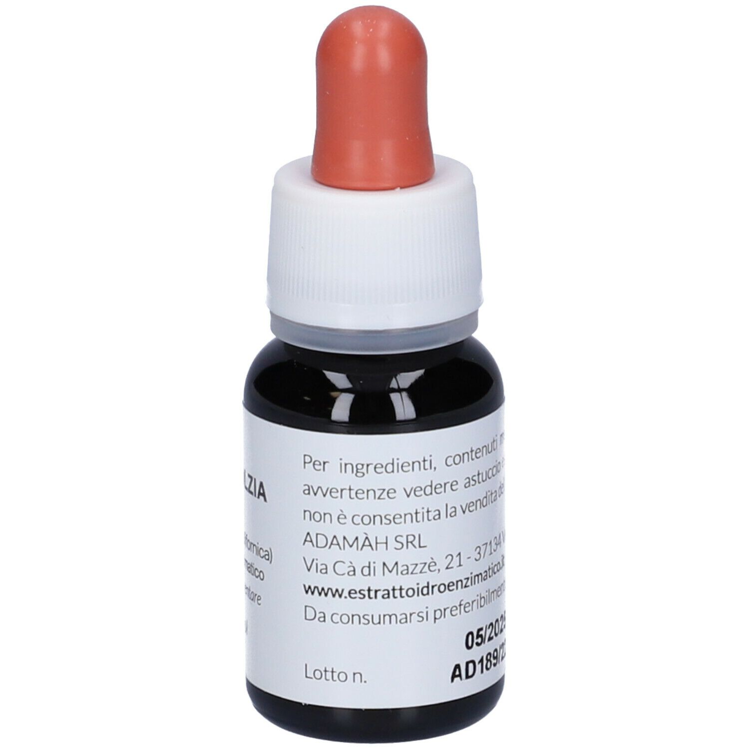 Bottiglia di vetro marrone con contagocce. Scritto: EIE Escoltzia, 30 ml. Tappo rosso. Informazioni produttore.