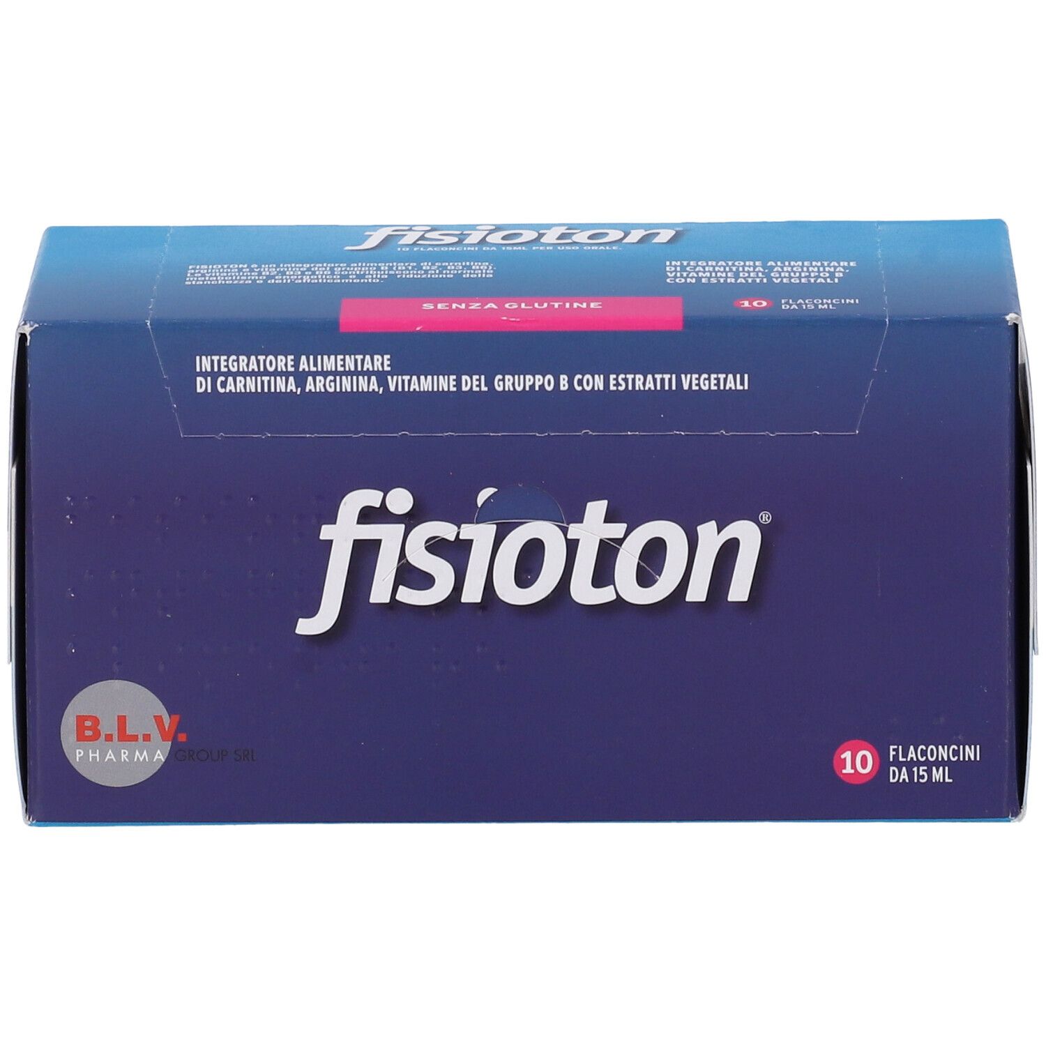 Scatola blu 'fisioton'. 'Senza glutine' e 10 flaconcini.