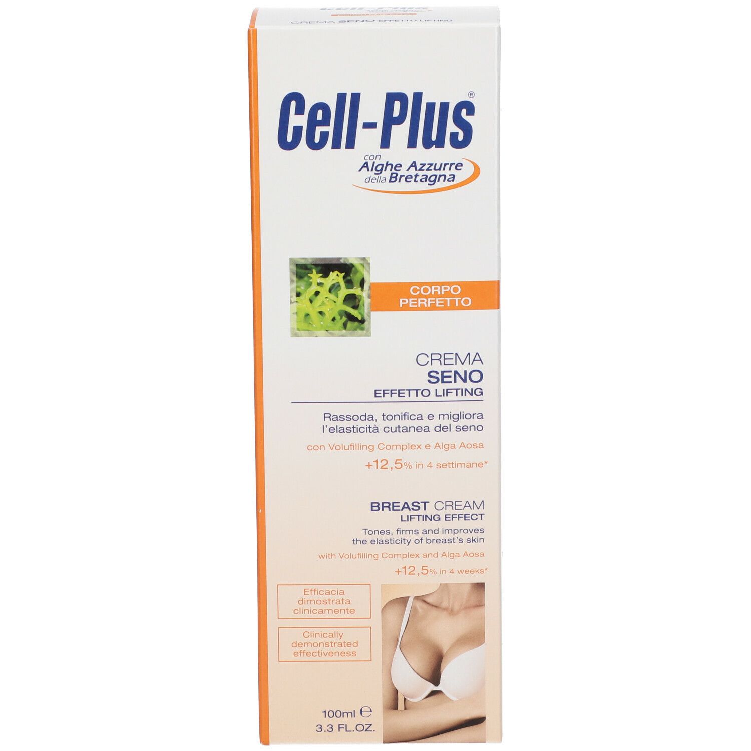 Scatola con Cell-Plus, Crema Seno Effetto Lifting. Contiene alghe. Crema seno. 100ml.