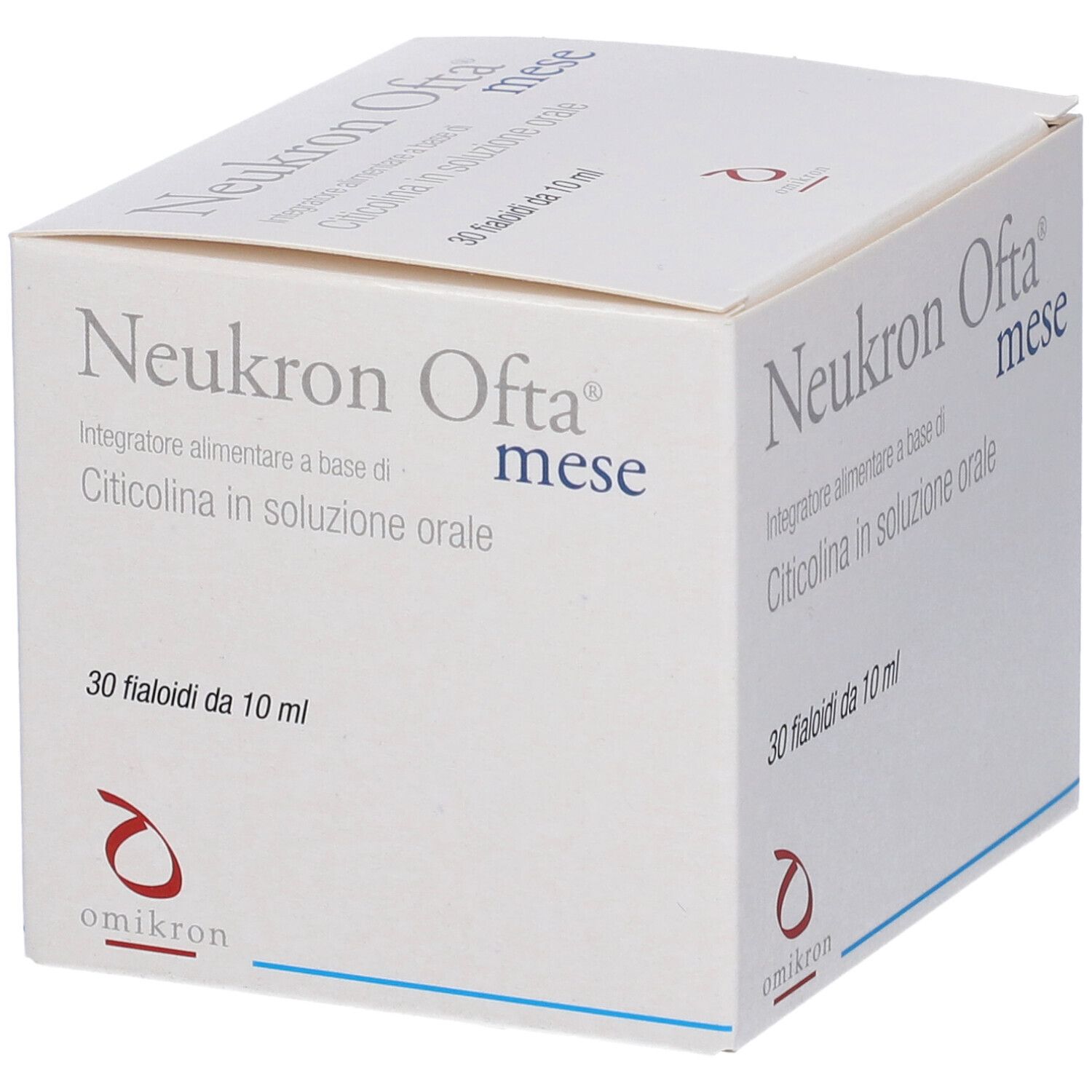 Weiße Schachtel mit Aufschrift Neukron Ofta mese. Enthält 30 Fläschchen à 10 ml. Marke Omikron.