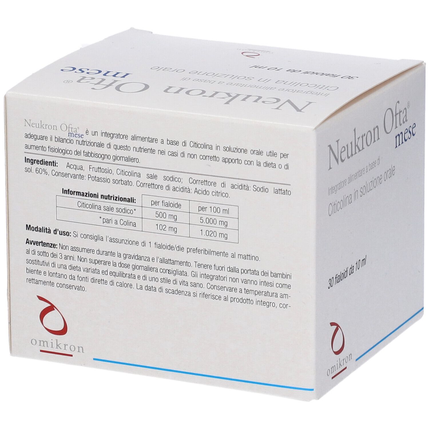 Weiße Schachtel mit Text Neukron Ofta mese. Enthält 30 Fläschchen à 10 ml. Text und Inhaltsangaben.