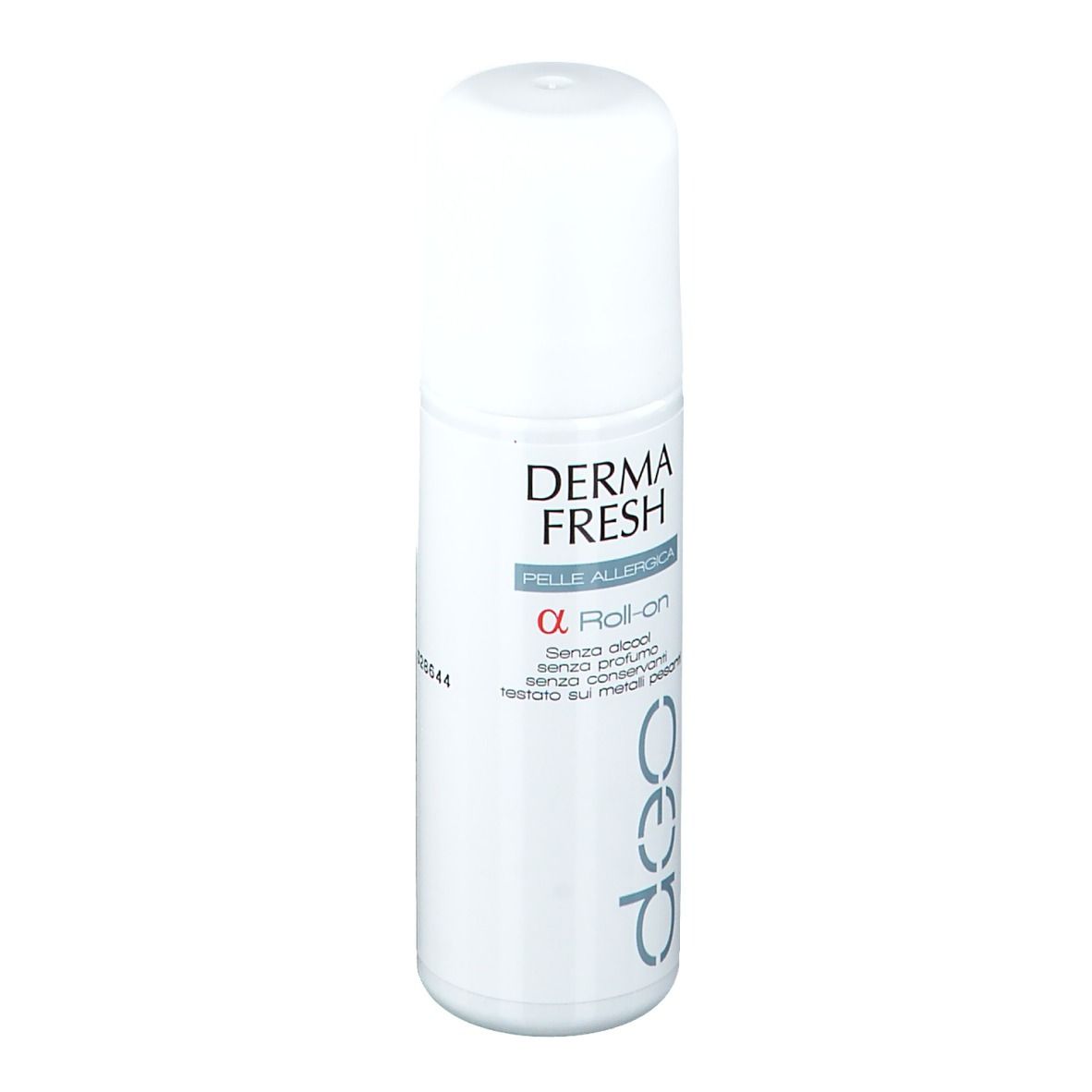 Roll-on blanc. Inscription: Derma Fresh Pelle Allergica. Applicateur roll-on visible.