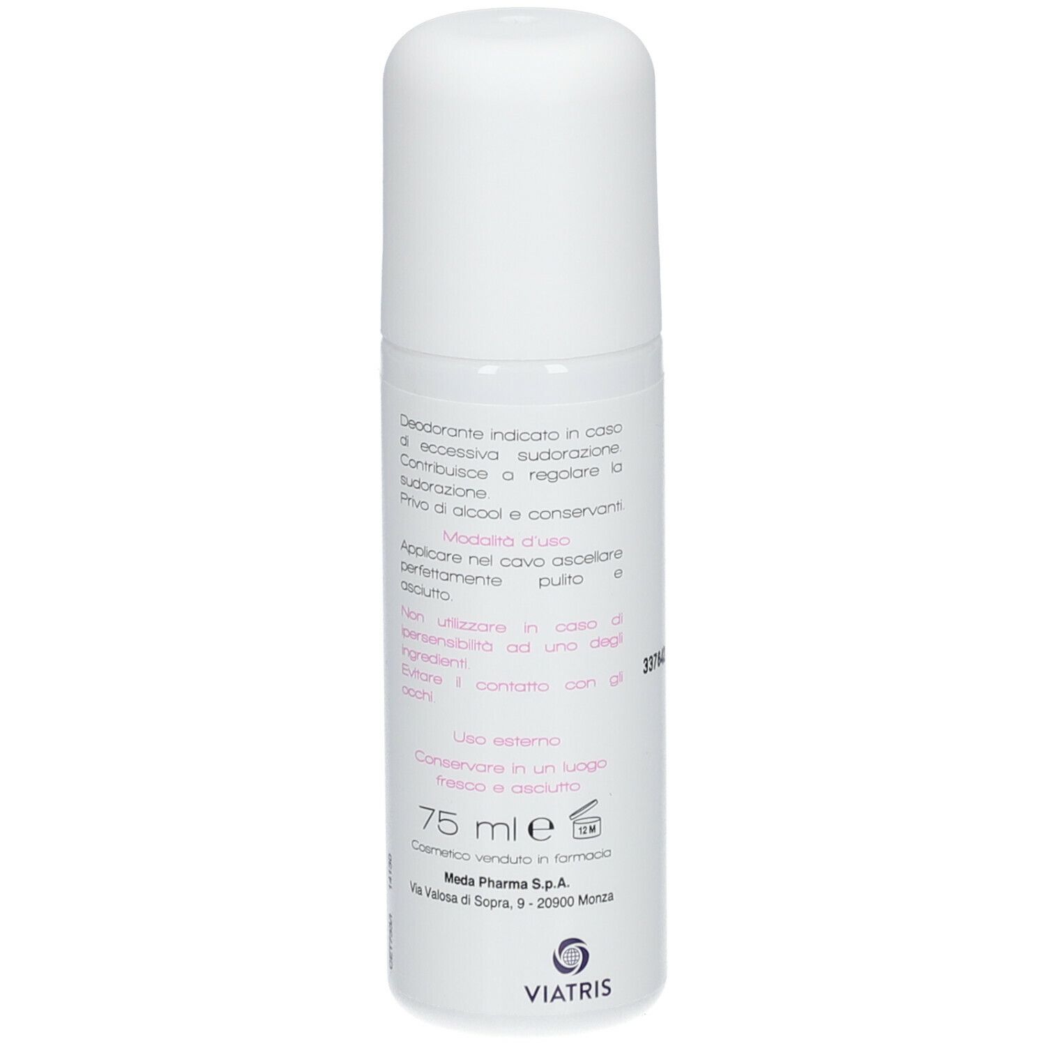 Flacone roll-on bianco con testo rosa. Visibili "DERMA FRESH" e "Roll-on".
