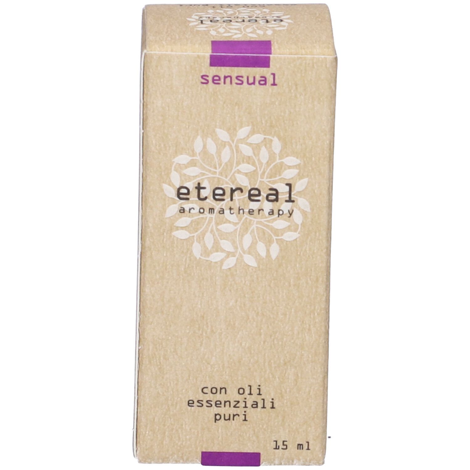 Confezione in cartone. Nome prodotto: Ethereal. Con oli essenziali. 15 ml.