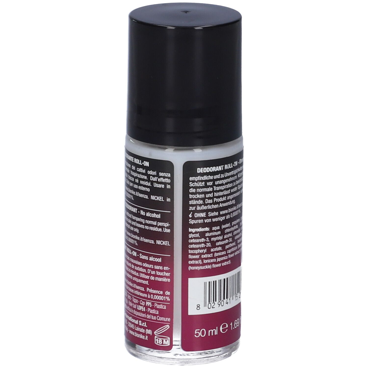 Deodorant Roll-On Flasche mit schwarzem Deckel, 50 ml.