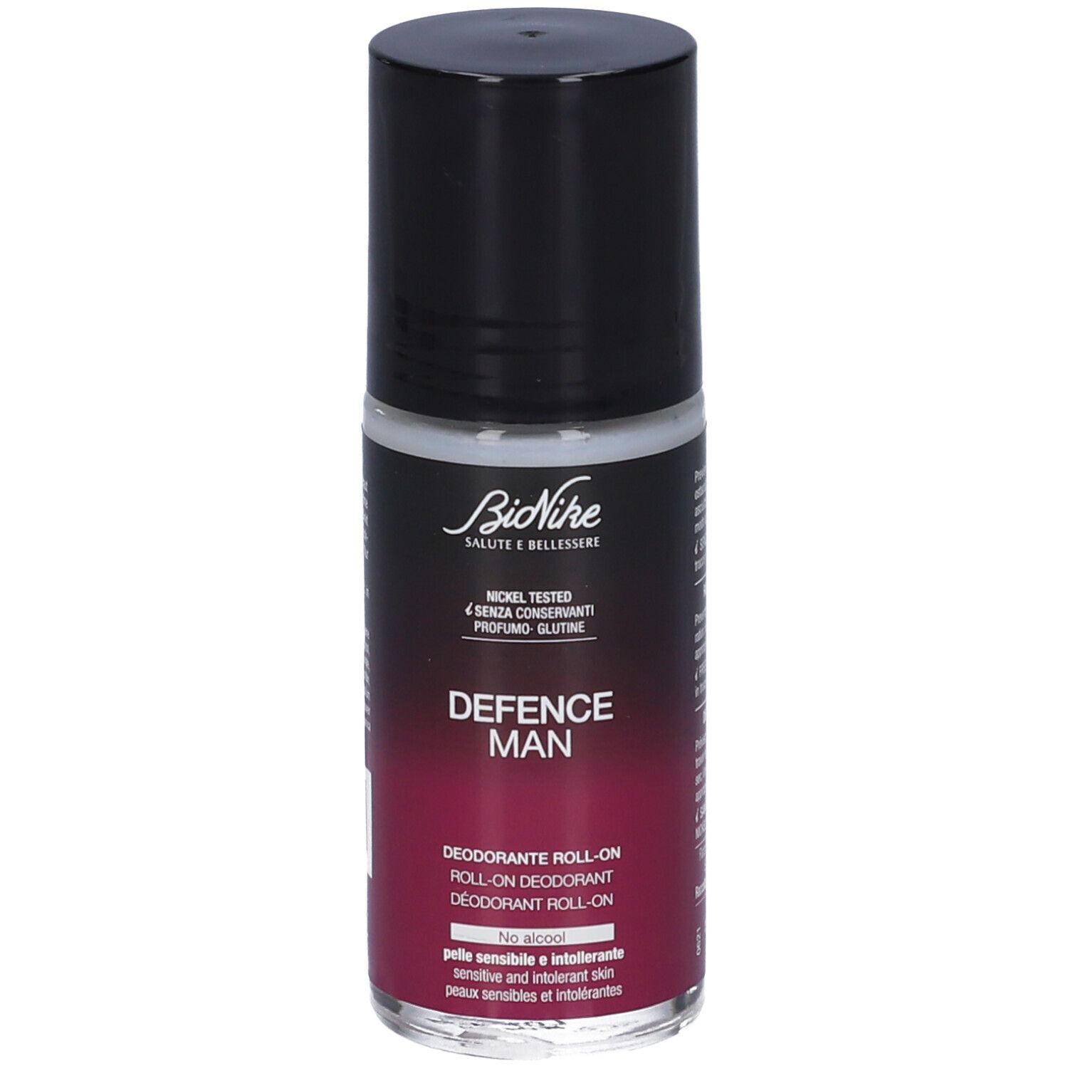BioNike Defence Man Roll-On Deodorant. Nickel getestet, ohne Konservierungsstoffe und Duft.
