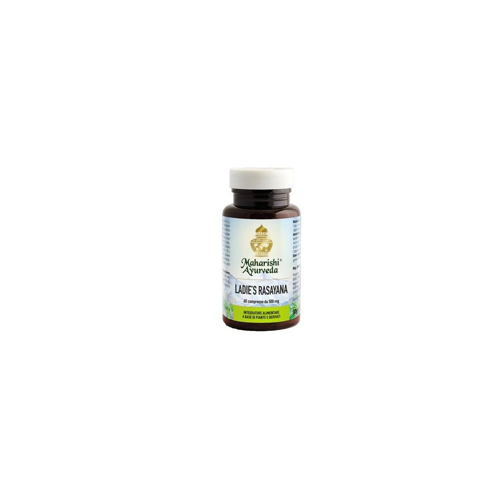 Flacone marrone con tappo bianco. Scritta: Ladies Rasayana. Marchio: Maharishi Ayurveda.