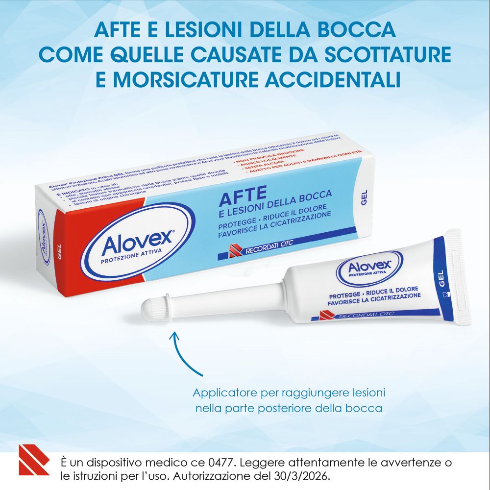 Alovex aft gel tube mit Applikator zur Behandlung von Mundgeschwüren.