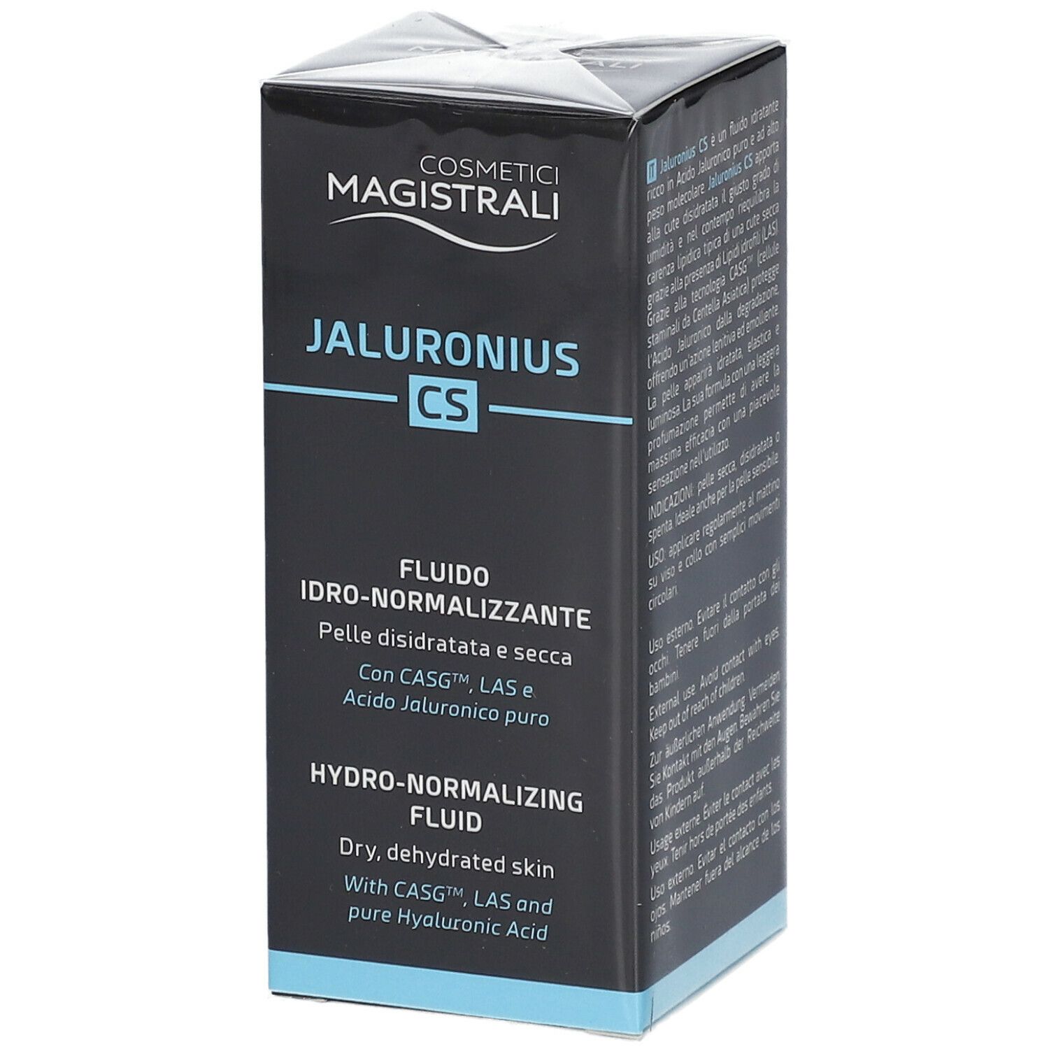 Schwarze Schachtel. Aufschrift: Jaluronius CS. Hydro-normalisierendes Fluid.