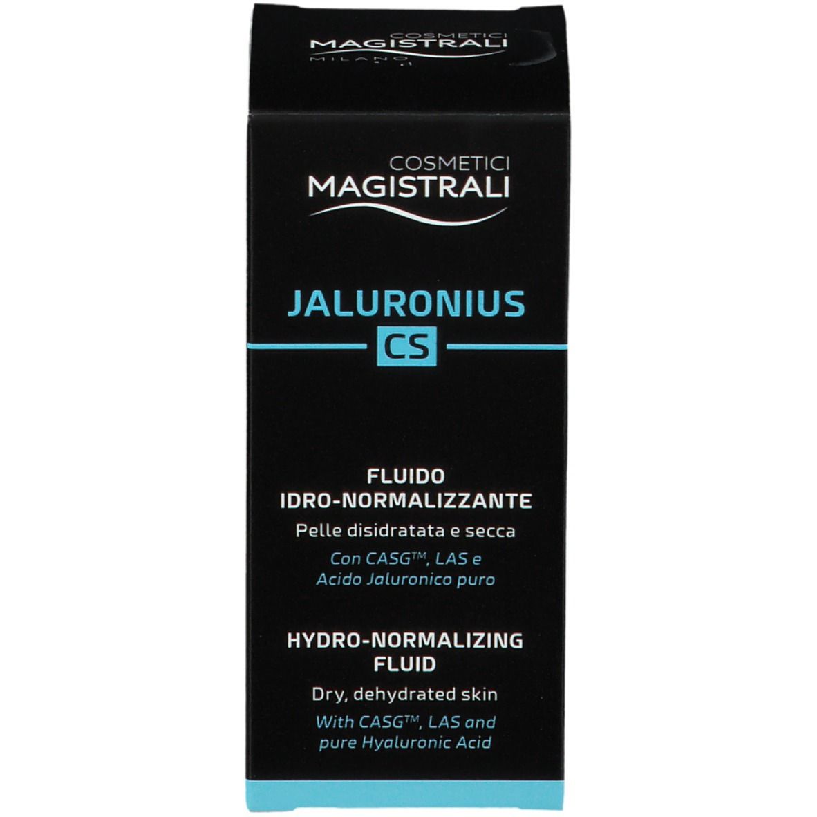 Schwarze Schachtel. Aufschrift: Jaluronius CS. Hydro-normalisierendes Fluid.